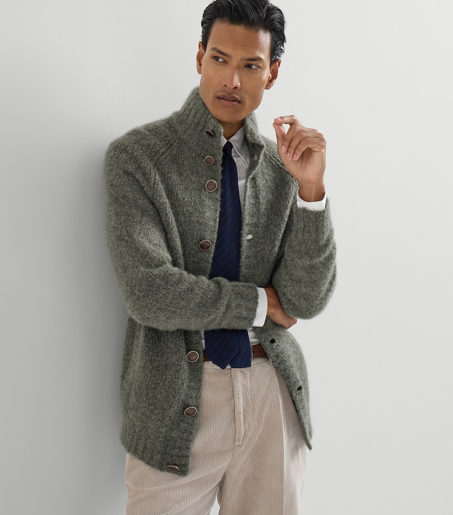 Brunello Cucinelli Mens Cashmere-Silk High-Neck Cardigan Mimetico Image 2