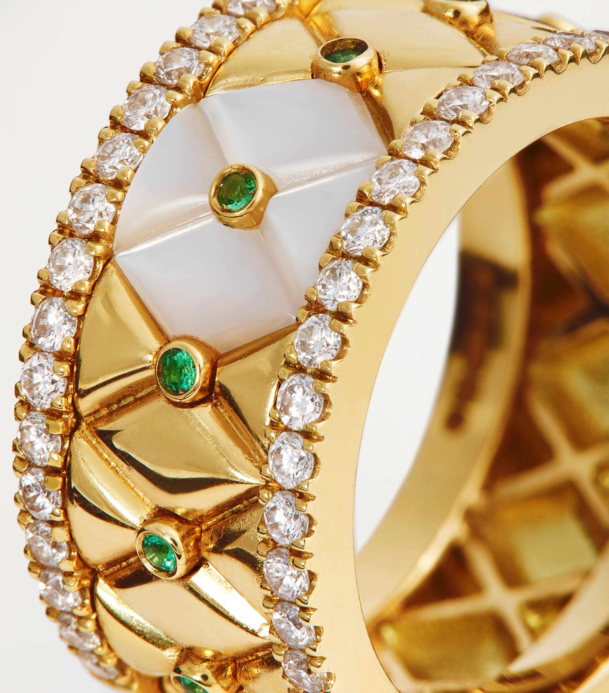 Small Yellow Gold, Diamond, Emerald and Pearl Bond Street Ring (Size 48) YELLOW GOLD Image 6