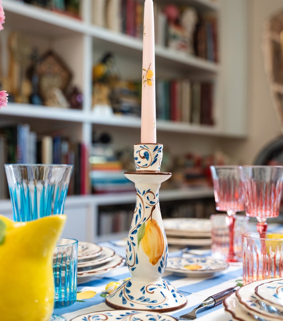 Les-Ottomans Ceramic Positano Lemons Candle Holder Blue Image 2