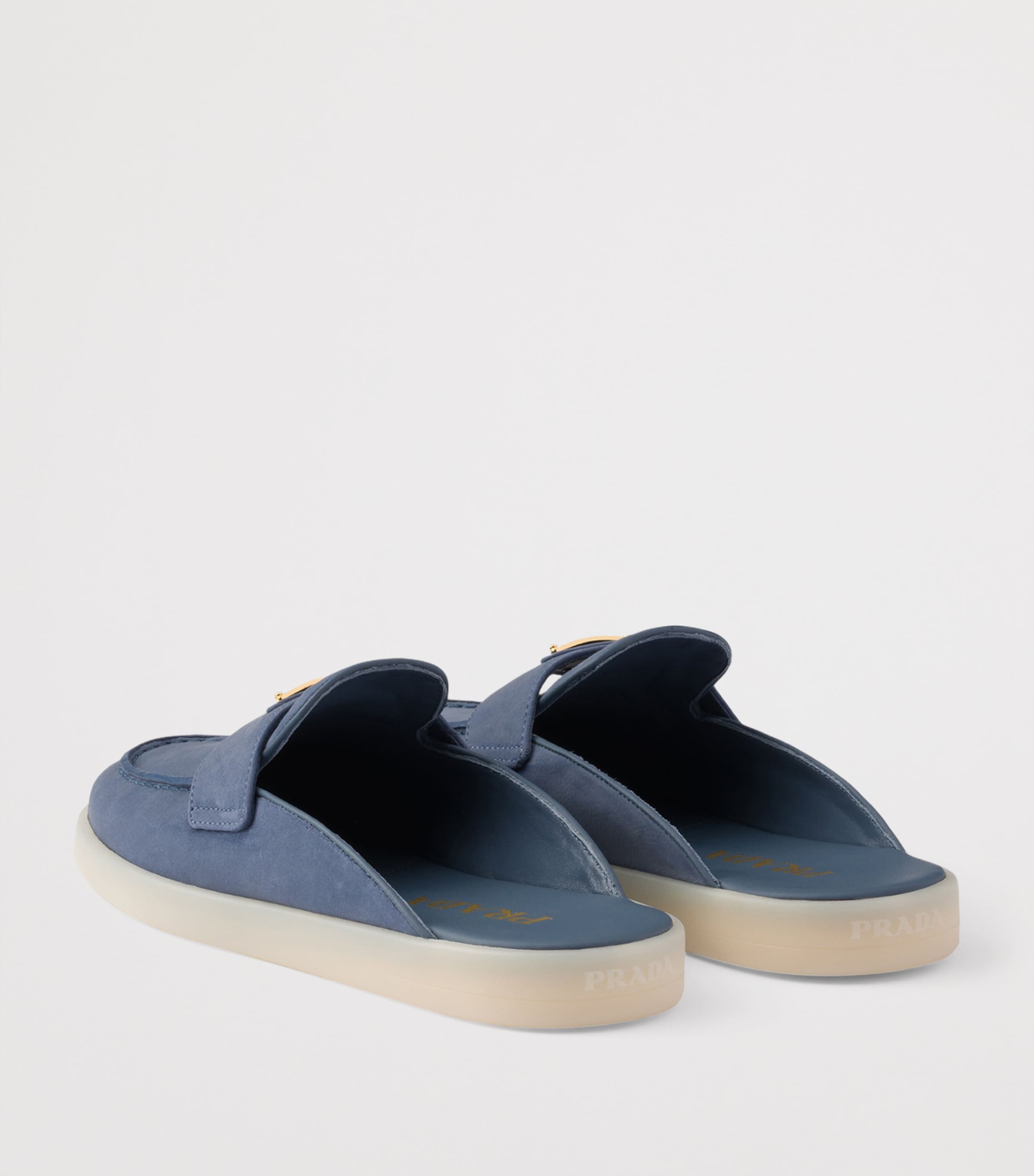 Prada Leather Triangle Mules Blue Image 4