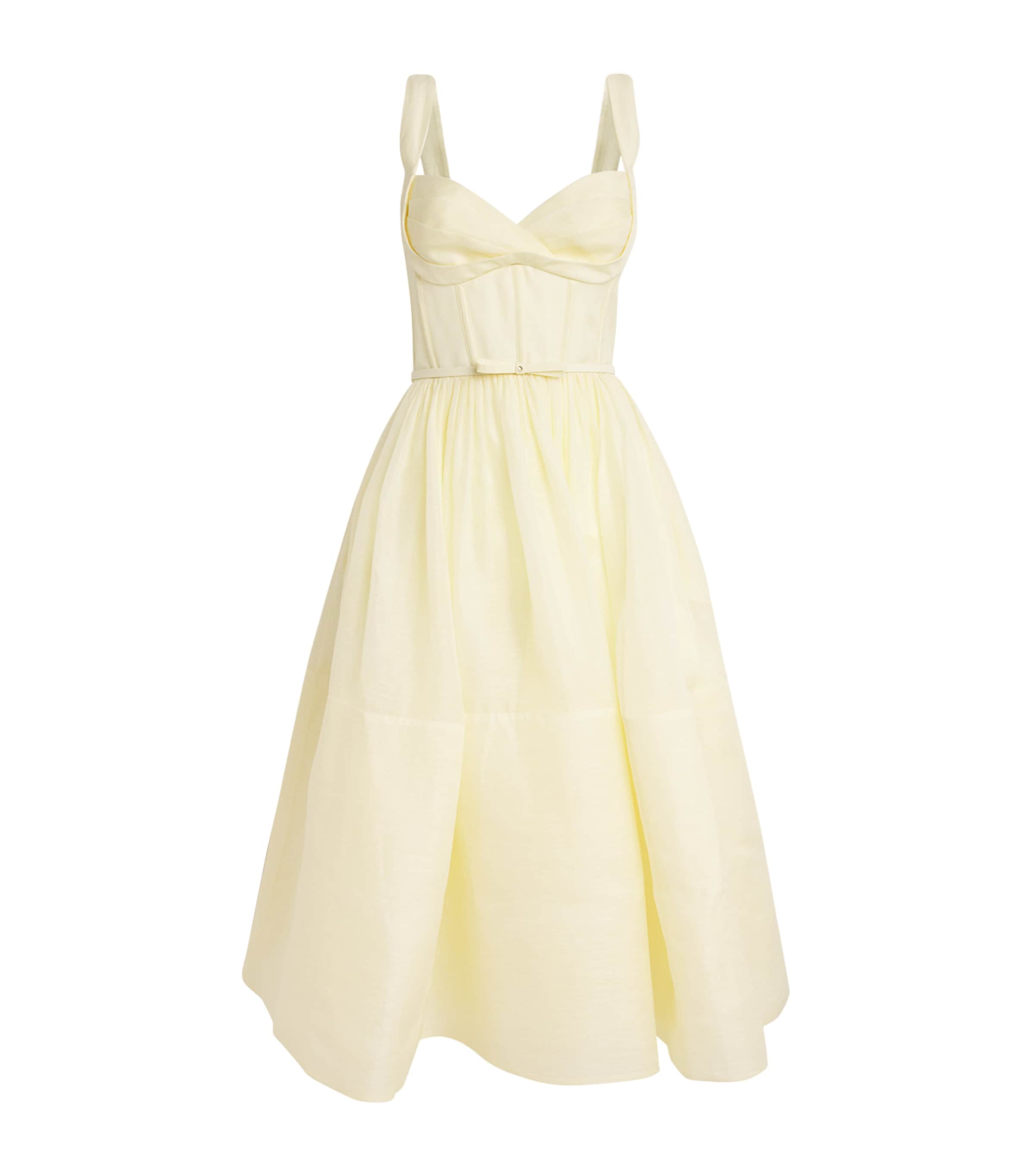 Zimmermann Womens Linen-Silk Belted Midi Dress Lemon Image 1