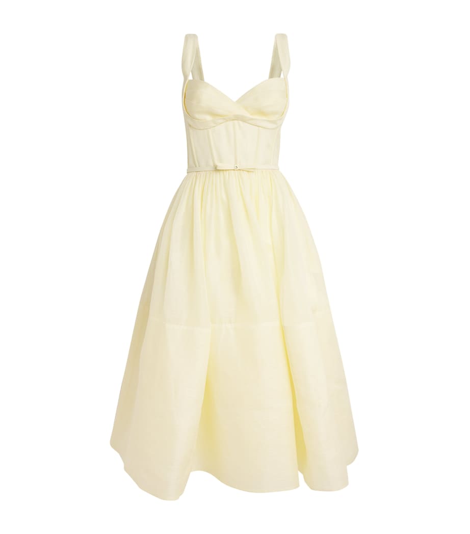 Zimmermann Womens Linen-Silk Belted Midi Dress Lemon Image 1