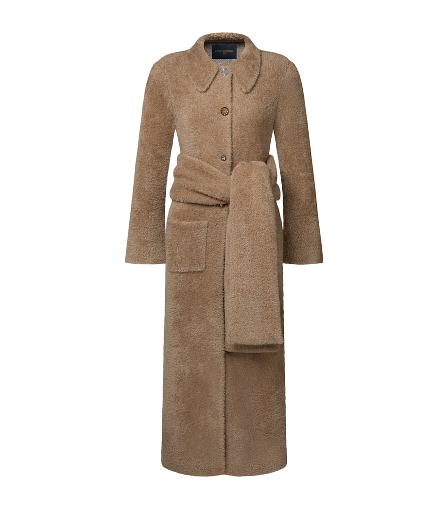 LOUIS VUITTON Womens Knitted Belt Longline Coat Beige Image 1