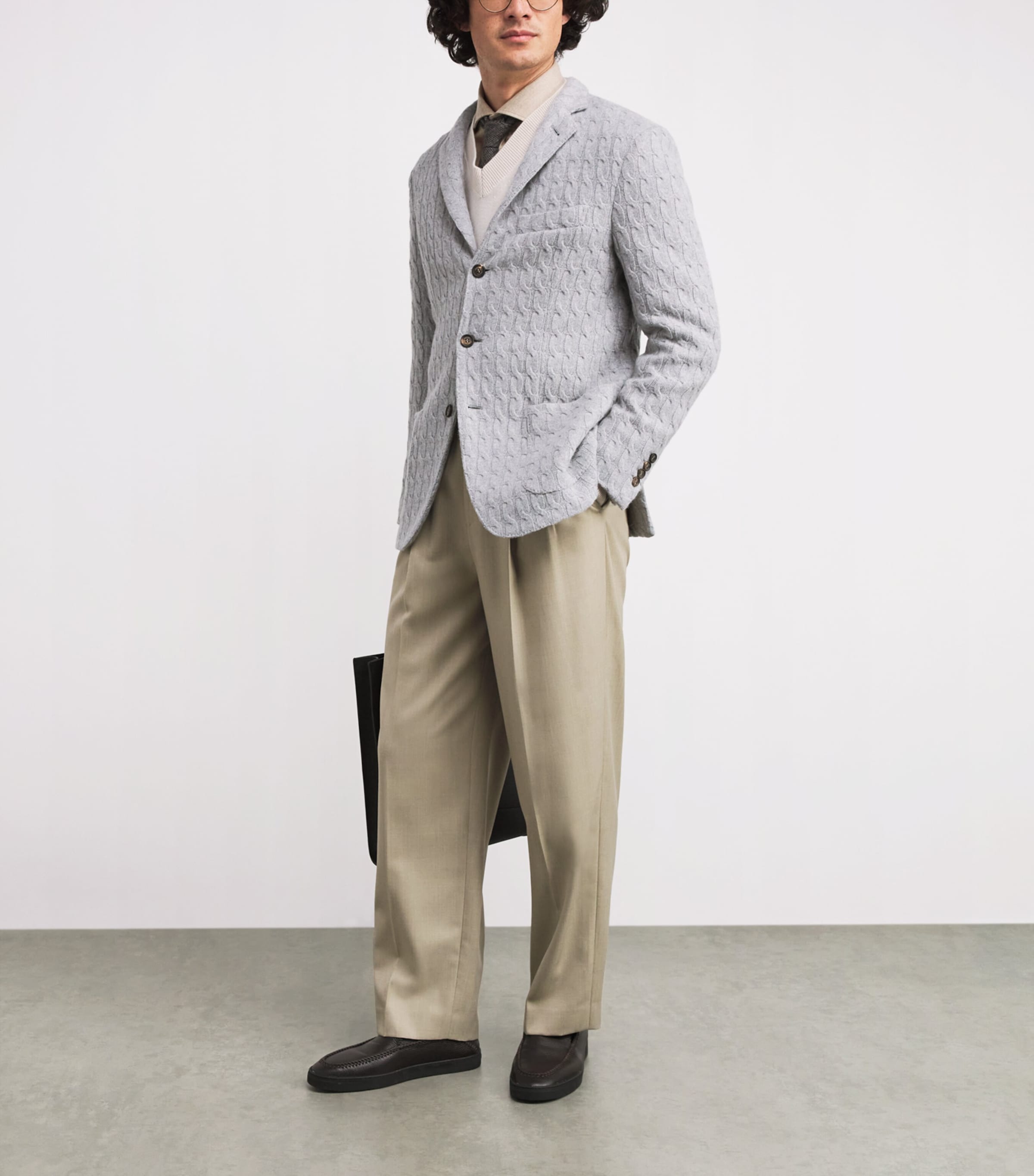 Wool-Cashmere Braided Blazer GRIGIO CHIARO MELANG Image 2