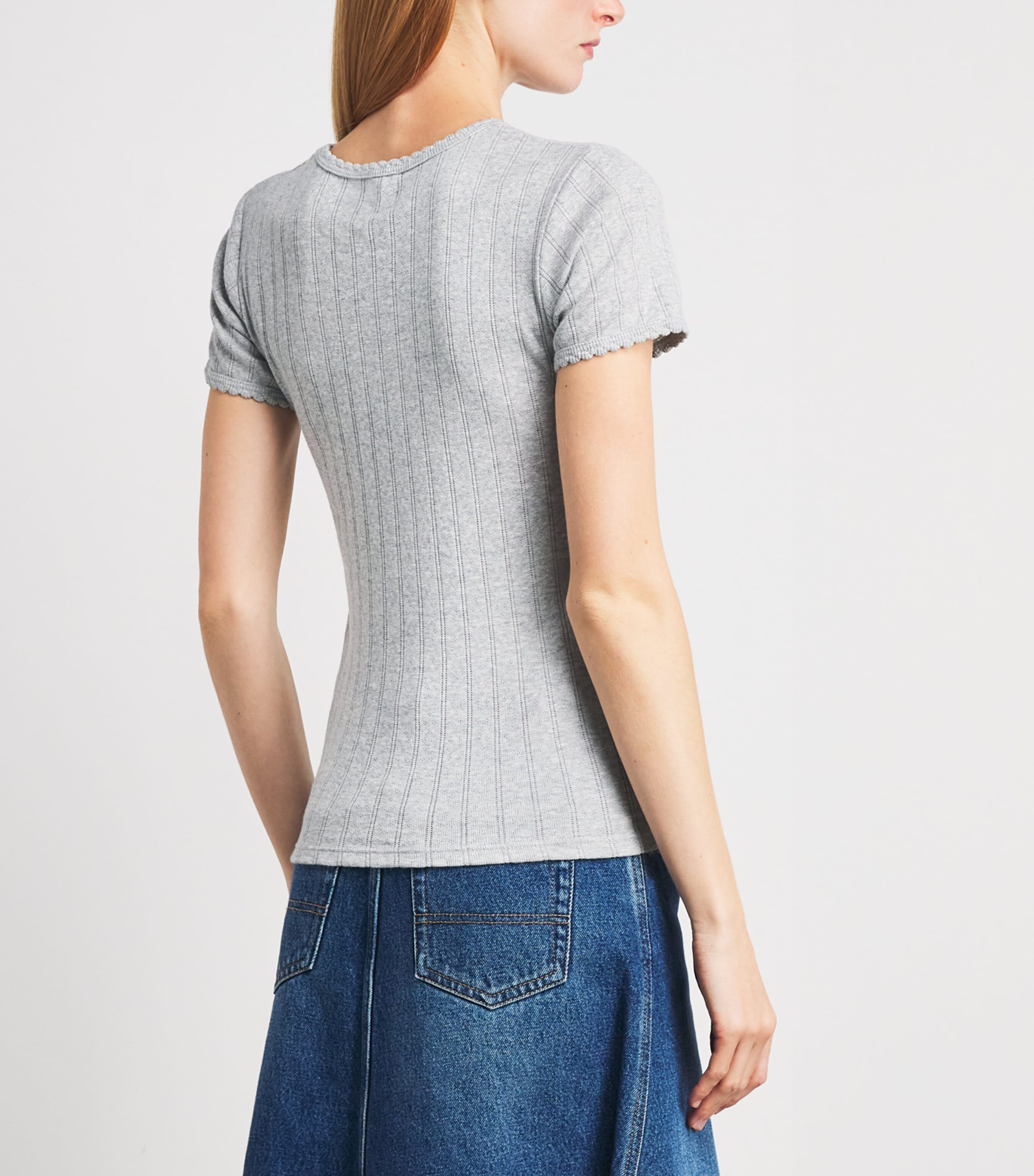 LESET Womens Cotton Pointelle Short-Sleeve T-Shirt Light Grey Melange Image 5