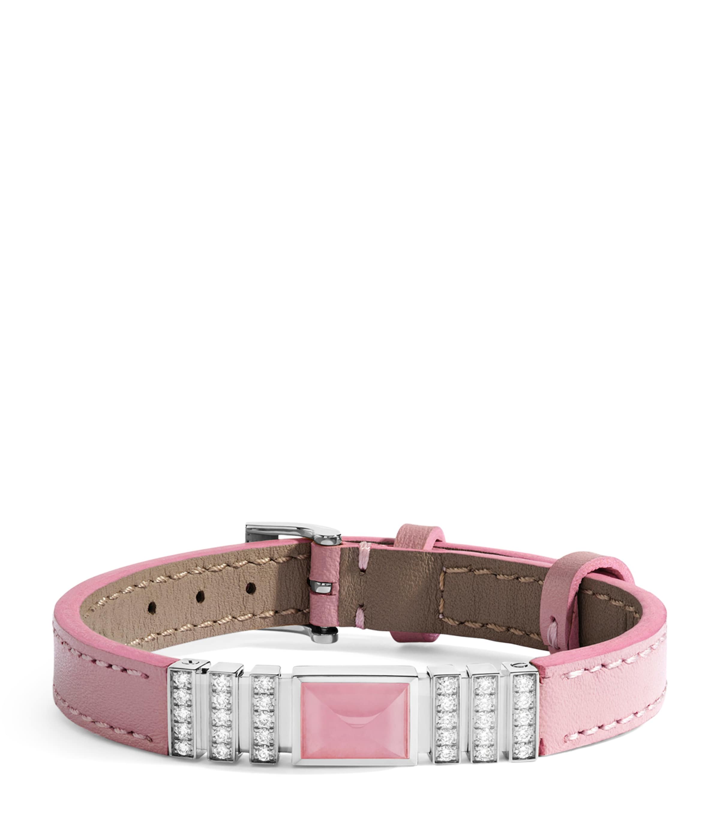 Marli New York White Gold, Diamond And Nappa Leather Unii Bracelet In Pink