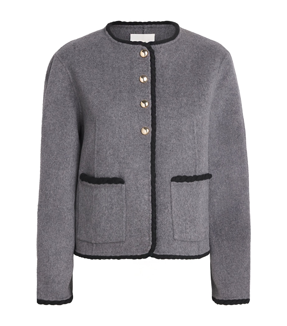 Maje Womens Wool-Blend Double-Face Cropped Jacket Light Grey Image 1