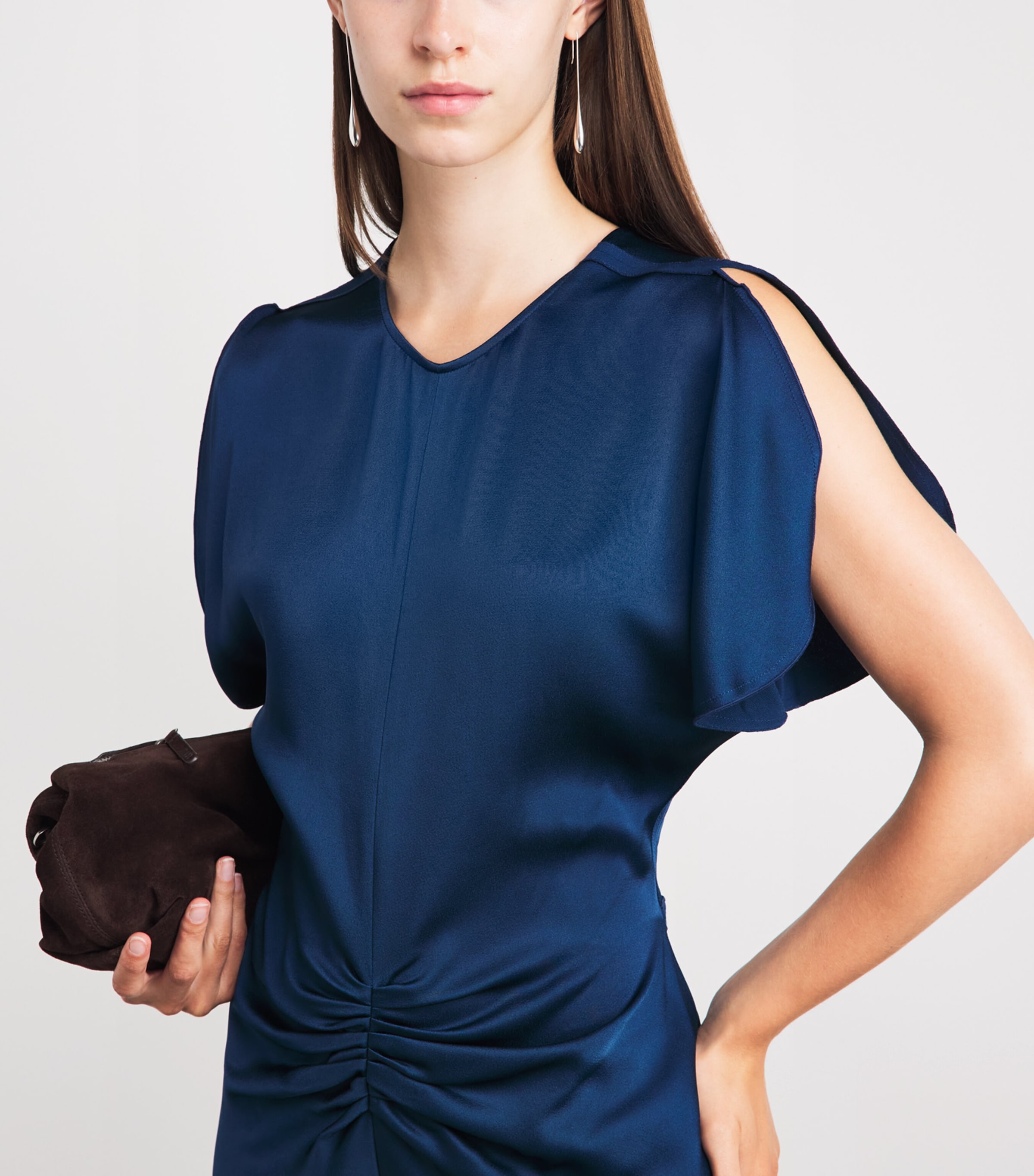 Victoria Beckham Womens Satin Bela Midi Dress Dark Ocean Image 3