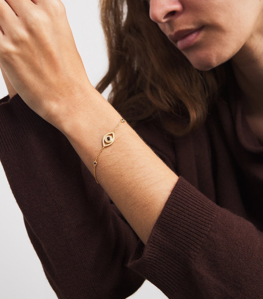 Yellow Gold, Diamond and Sapphire Mini Evil Eye Bracelet YELLOW GOLD Image 2