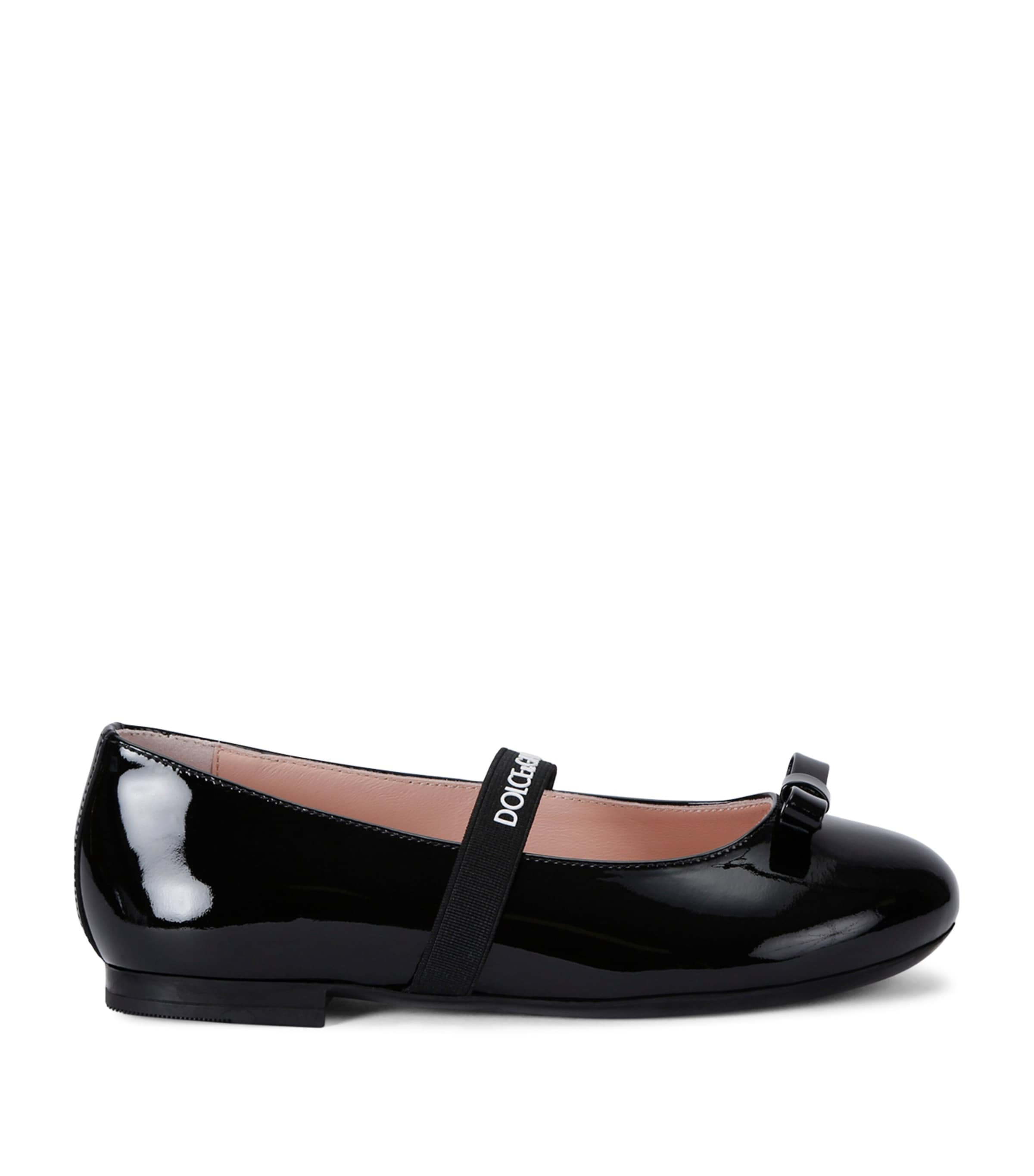 Dolce & Gabbana Logo Bow-detail Patent Leather Ballet Flats In Black