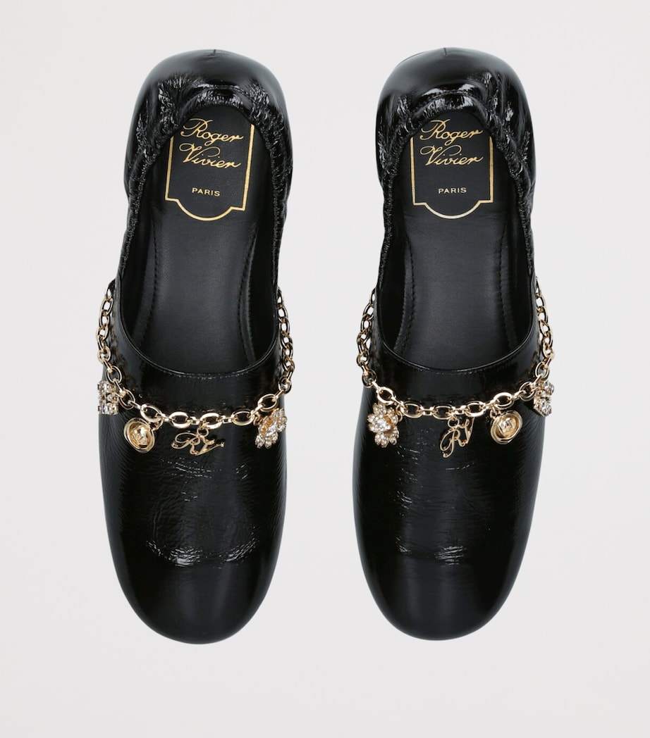 Patent Leather Embellished Ballet Flats BLACK Image 4
