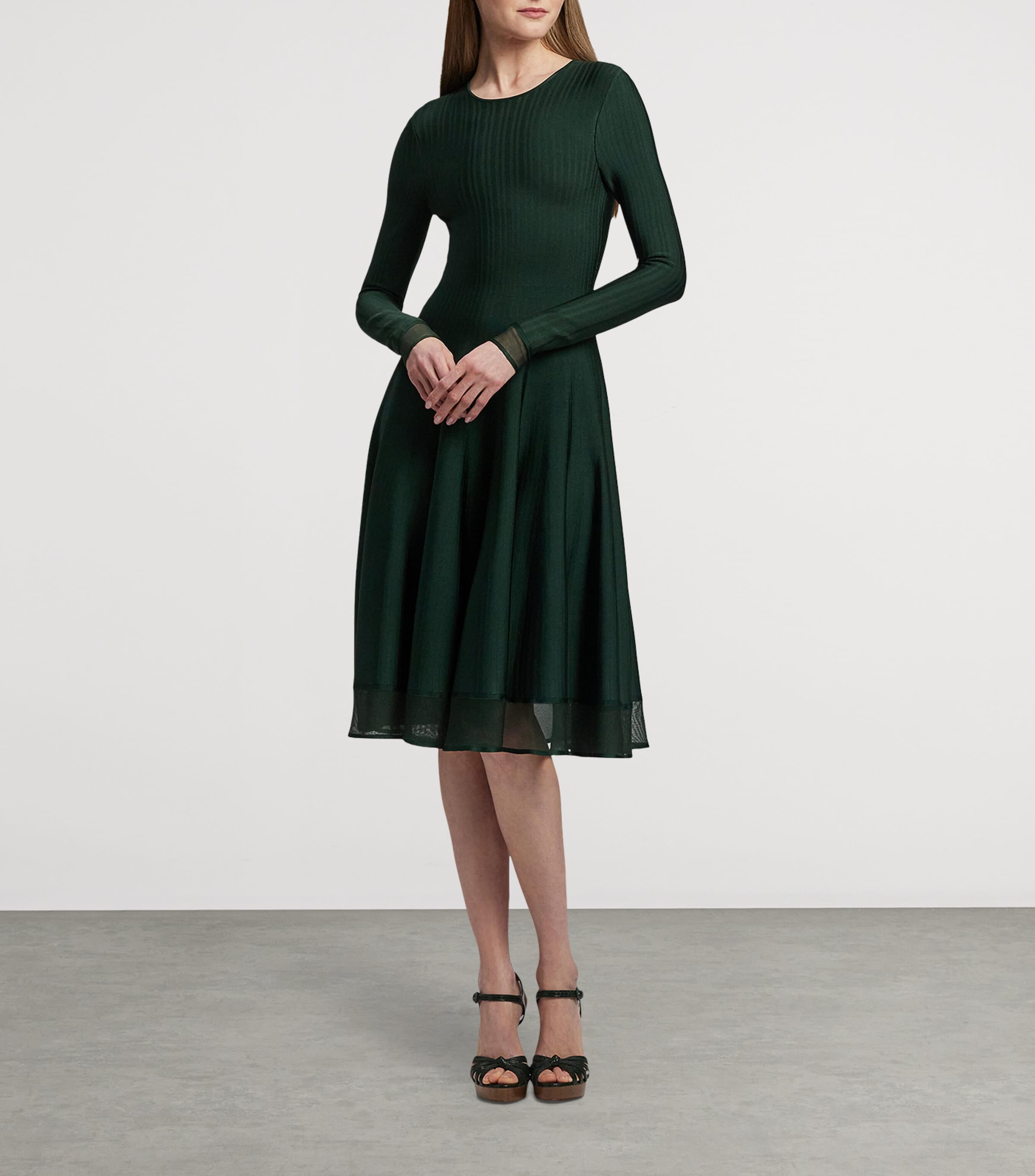 Sheer Edge Midi Dress DARK RACING GREEN Image 9