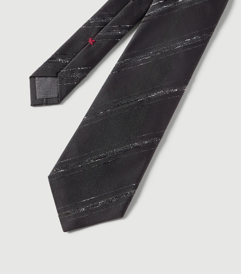 Brunello Cucinelli Silk-Cotton Stripe Tie Image 3