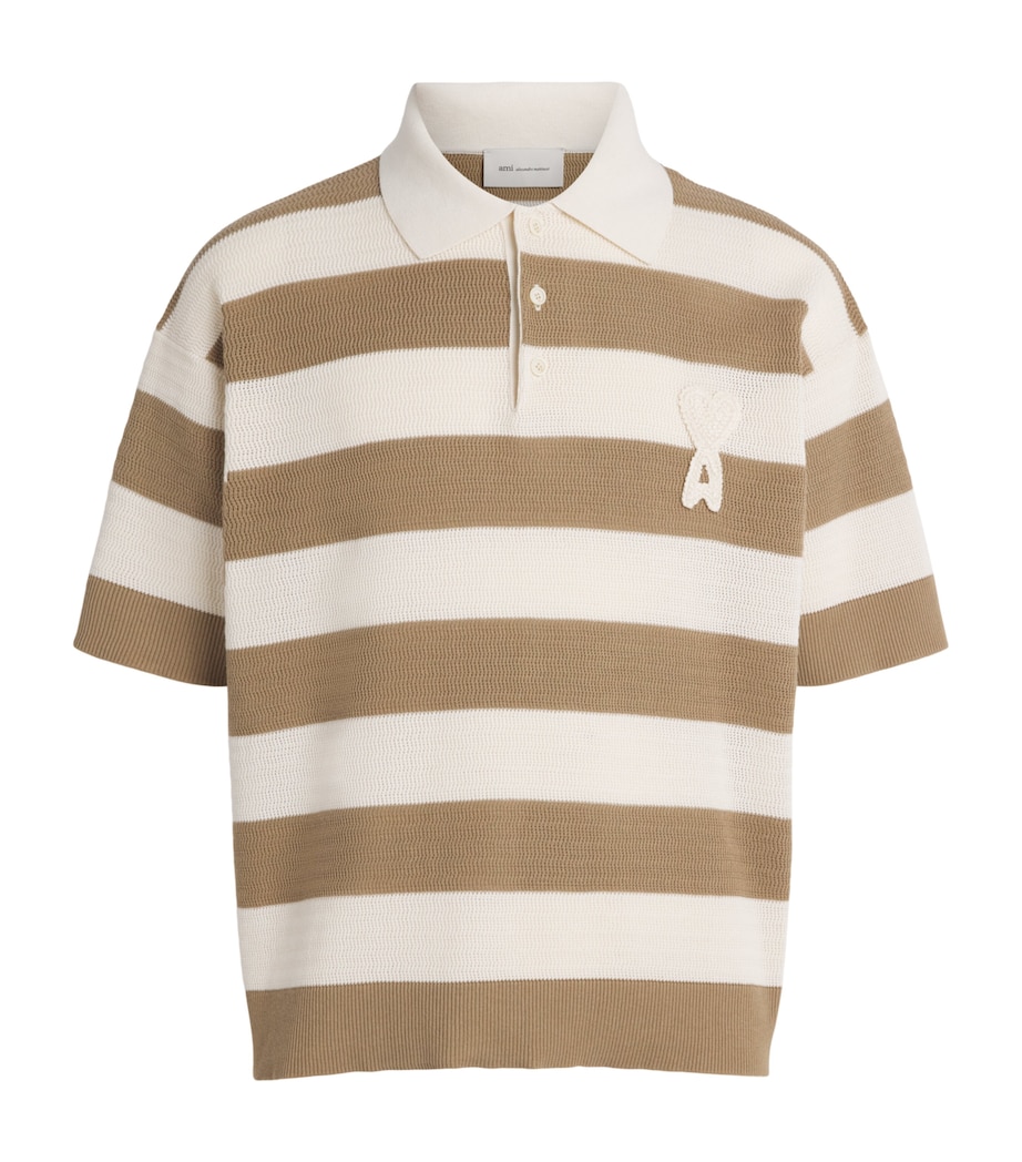 AMI Paris Mens Cotton Ami de Coeur Polo Shirt Cme/bge Tpe Image 1