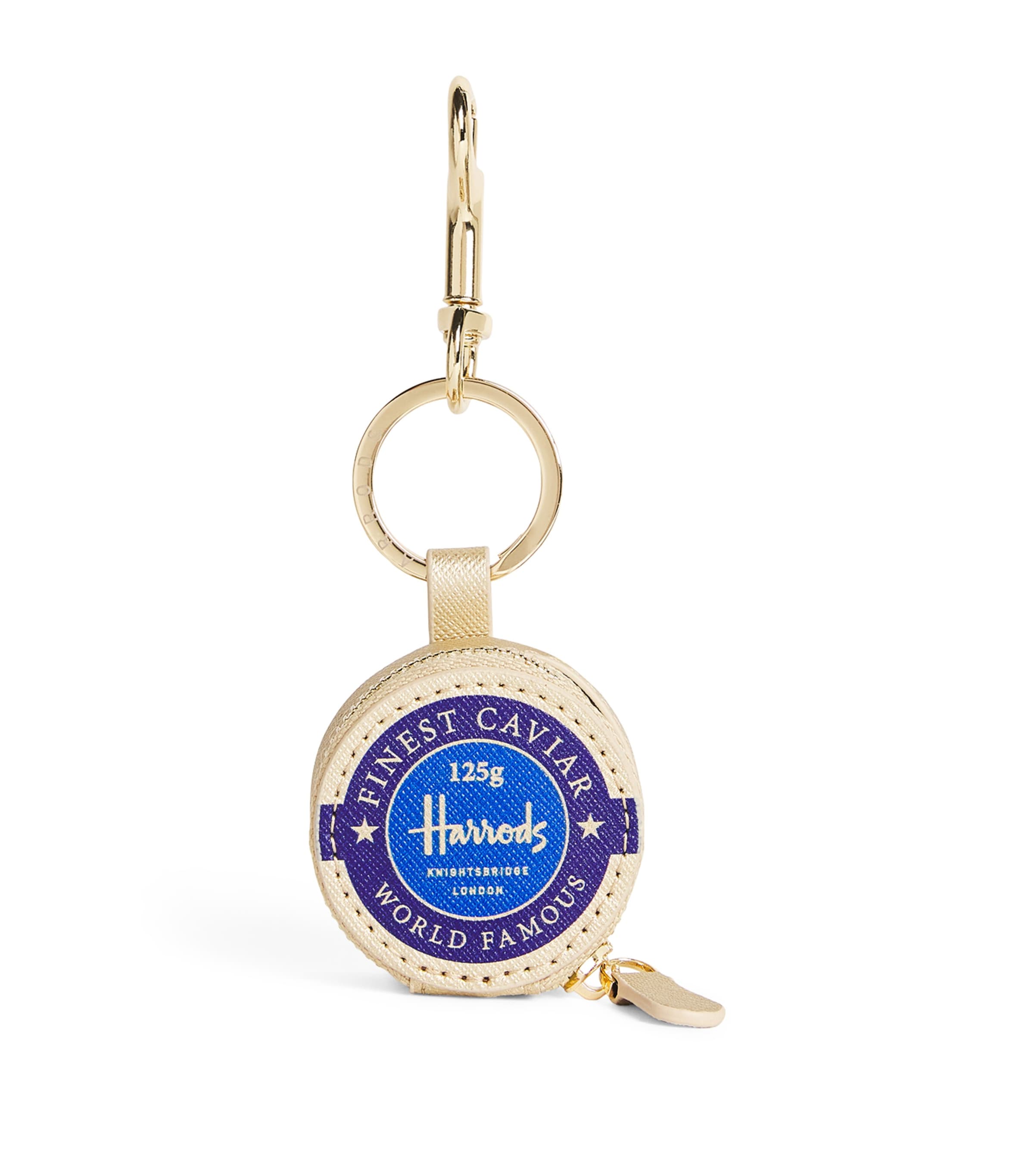 Harrods Leather Caviar Keyring In Gold