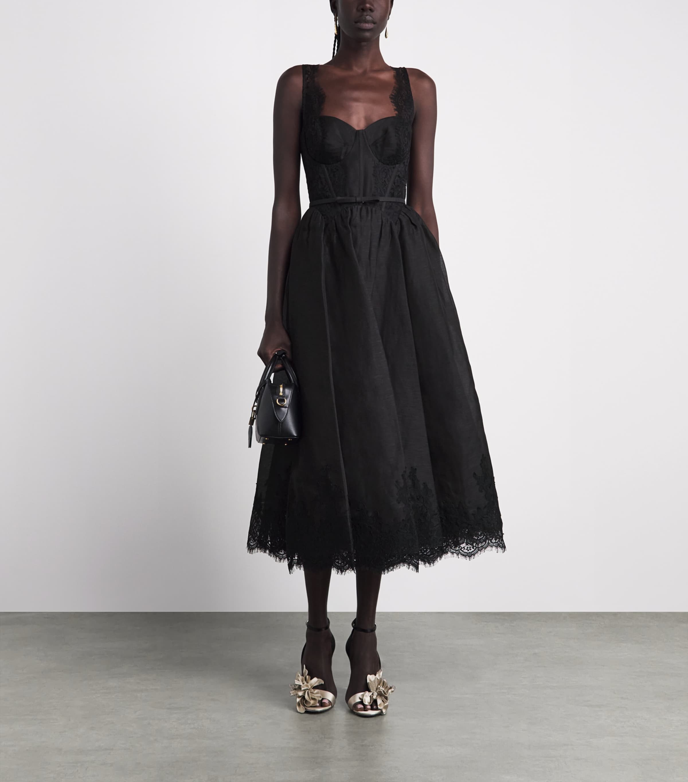 black dress zimmermann Linen-Silk Lace-Trim Valiant Midi 100% viscose Size:M (US 12-14) zimmermann black dress with flowers adult ballerina tutu ZARA NEW WOMAN MINI