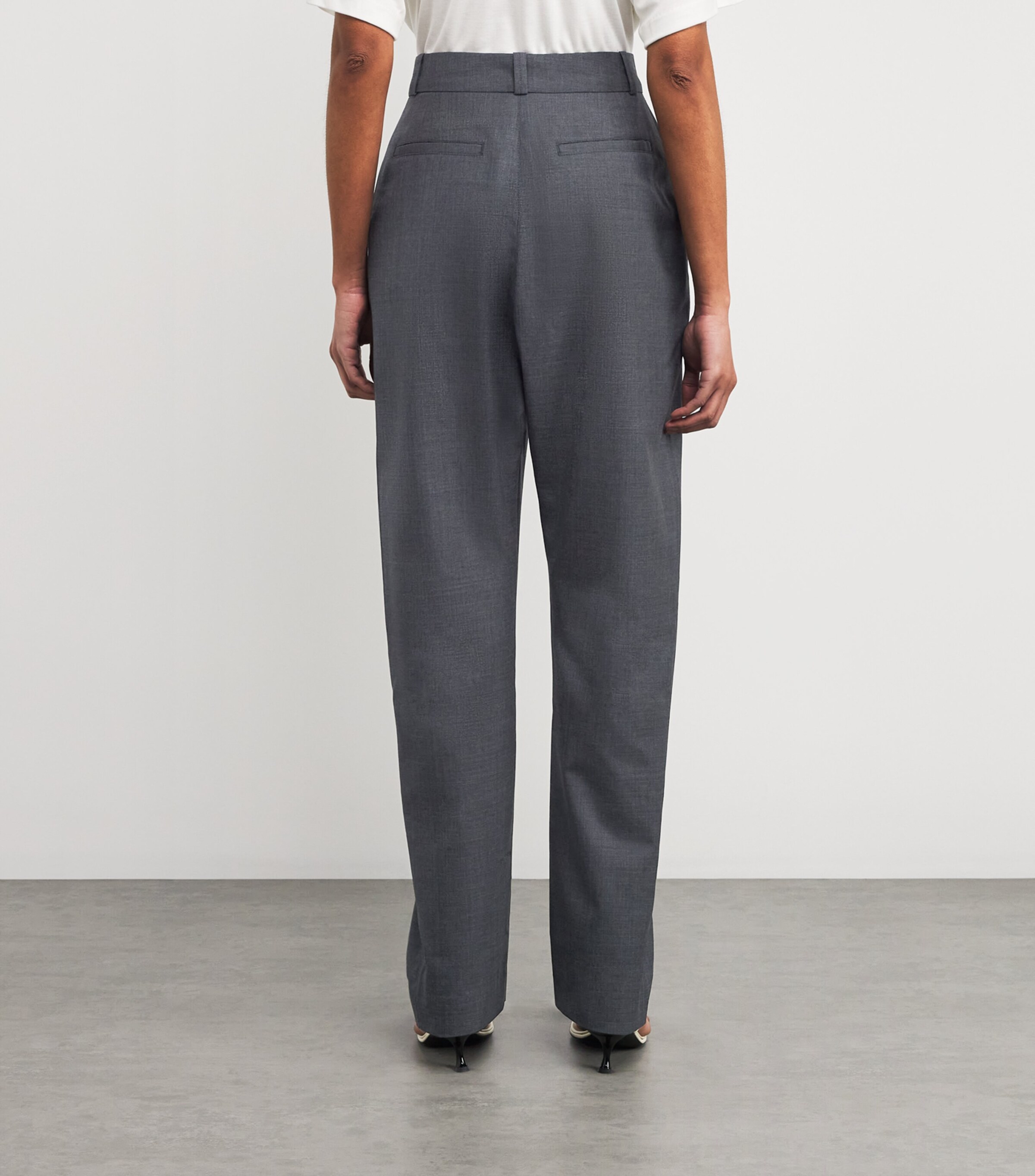 Wool Dropped Crotch Tailored Trousers MU099 GREY MELANGE Image 4