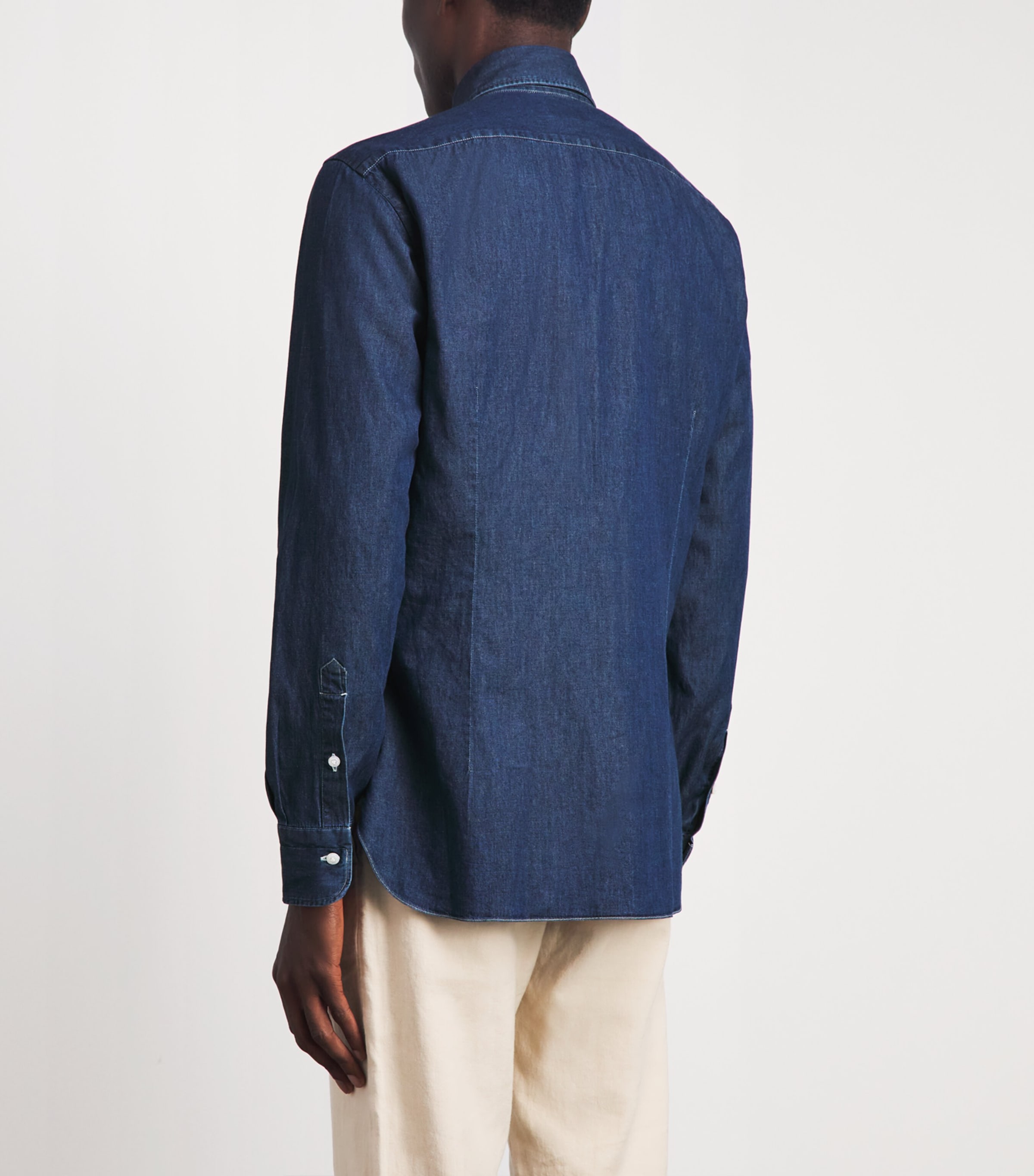 Barba Napoli Mens Slim Denim Shirt Navy Image 5