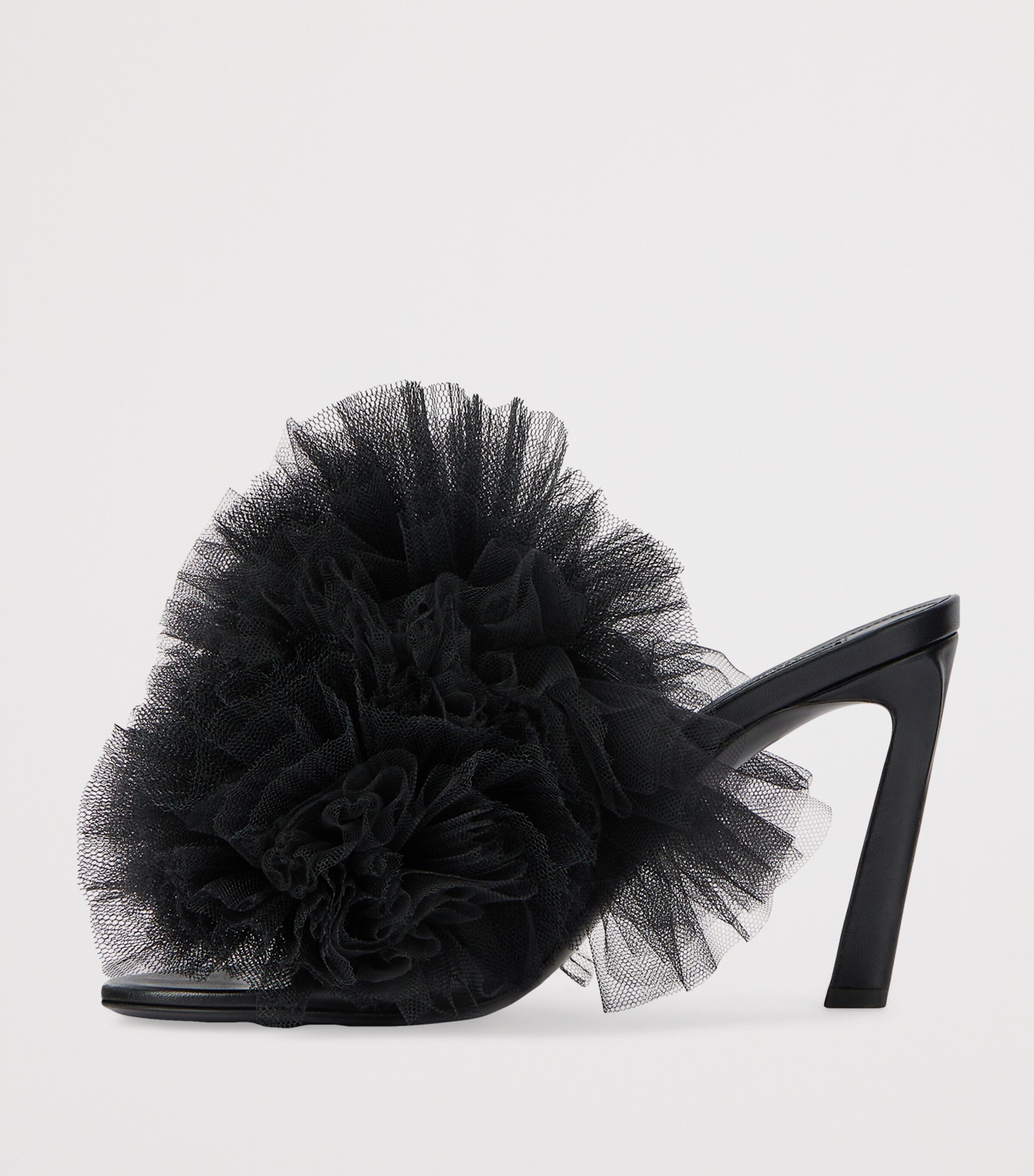 Givenchy Black Leather Tulle-Ruffle Heeled Mules 95 | Harrods UK