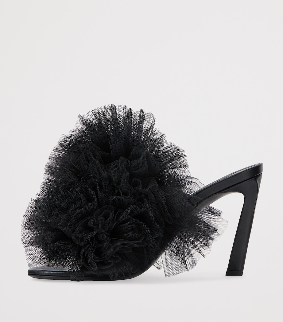 Leather Tulle-Ruffle Heeled Mules 95 BLACK Image 3