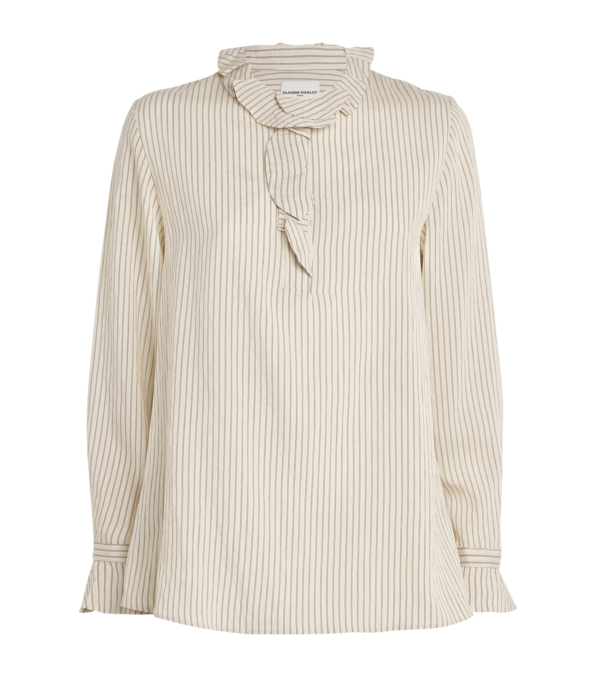 Claudie Pierlot Striped Ruffle-detail Blouse In Neutral