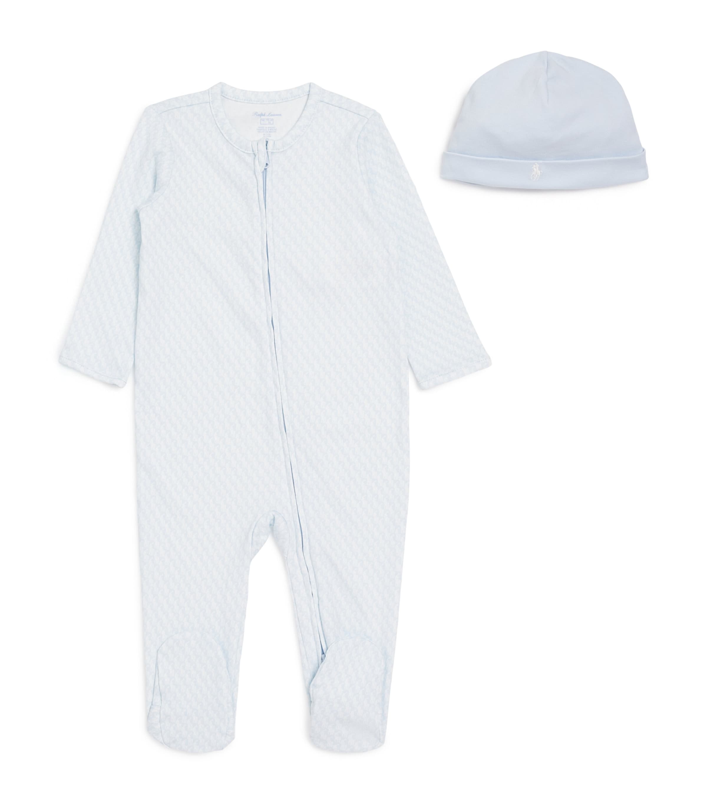 Ralph Lauren Cotton Polo Pony Hat And All-in-one Set In Blue