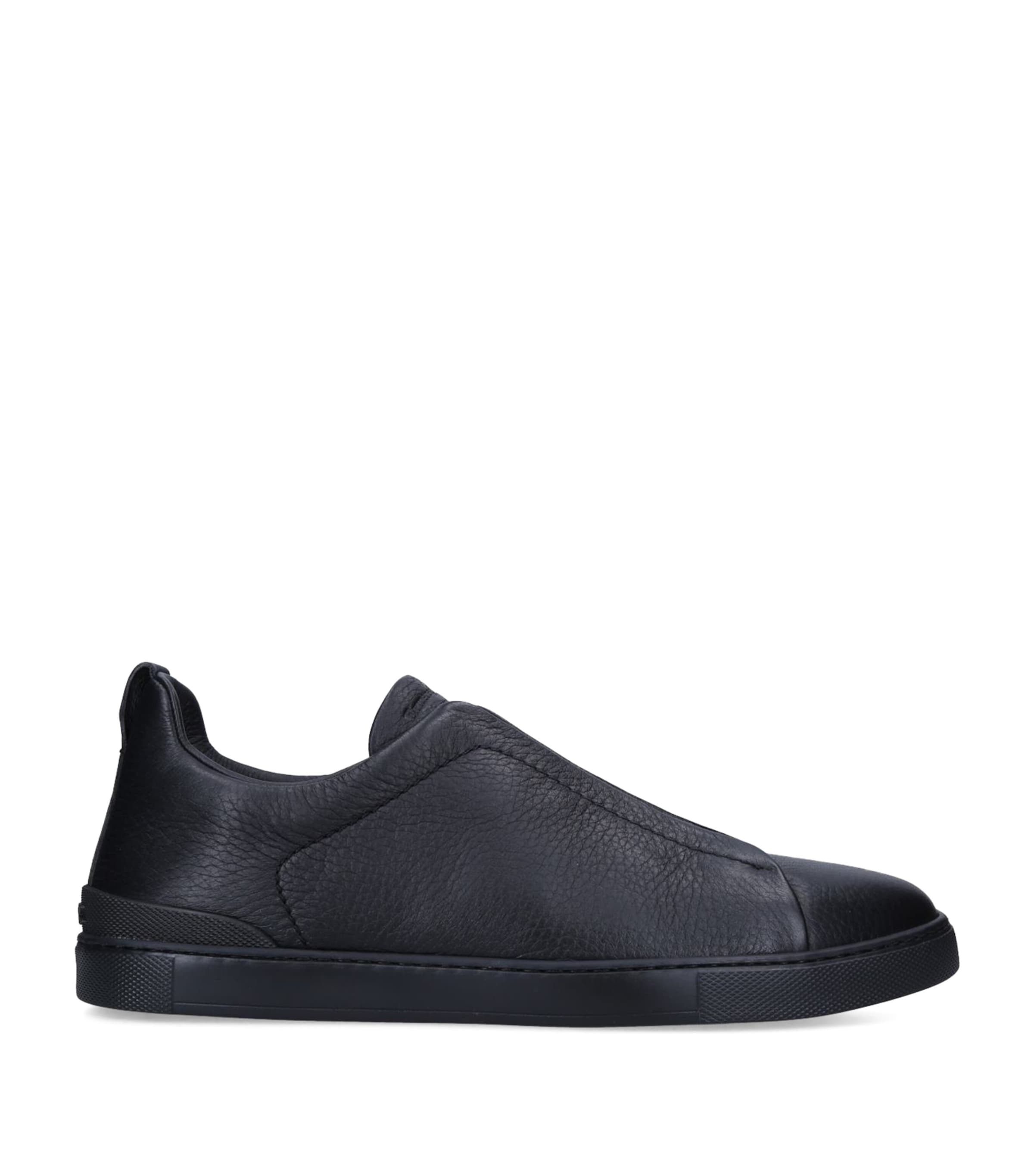 Leather Triple Stitch Sneakers BLACK Image 3