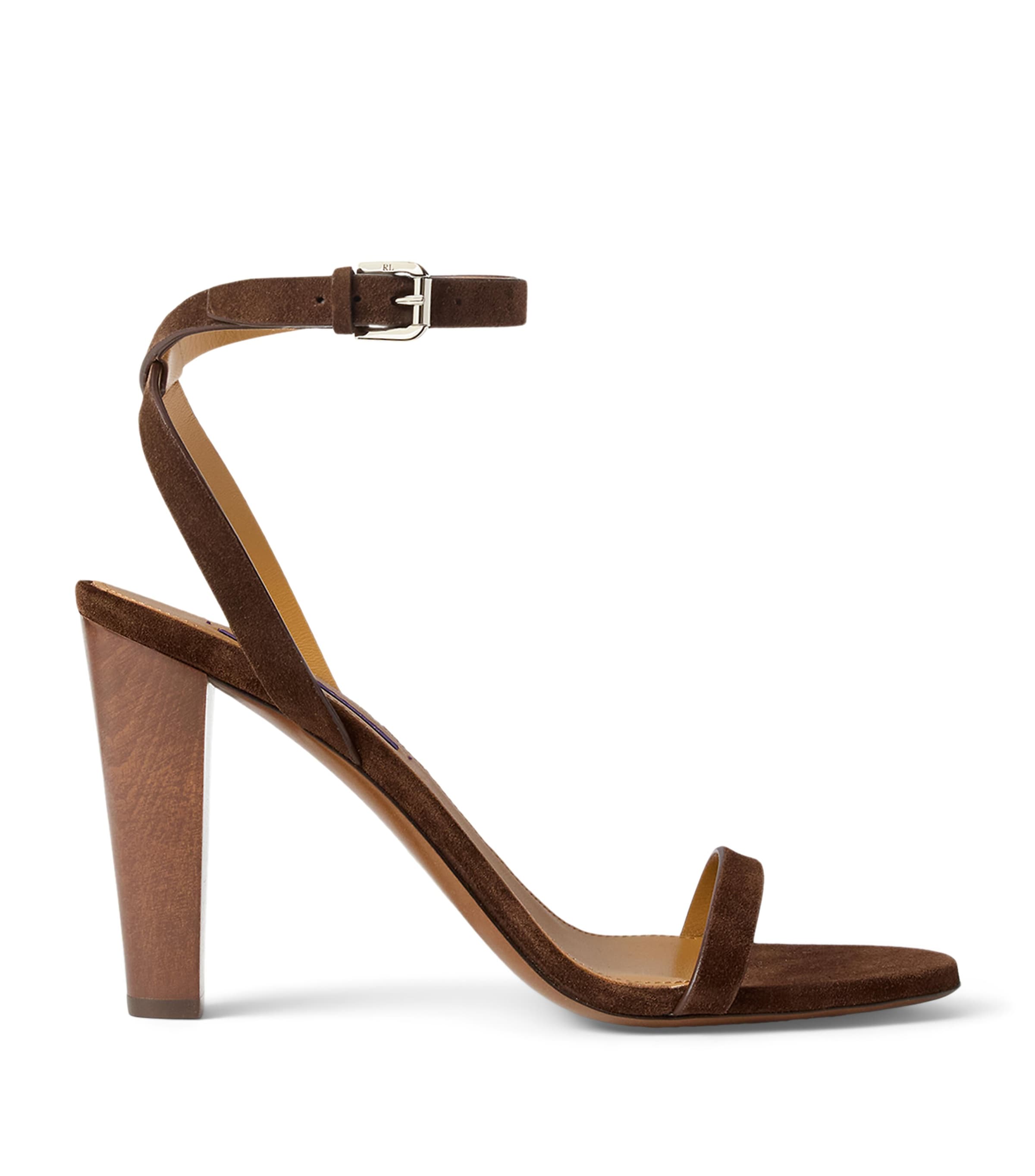 Ralph Lauren Collection Suede Graison Heeled Sandals 95 Luggage Brown Image 1