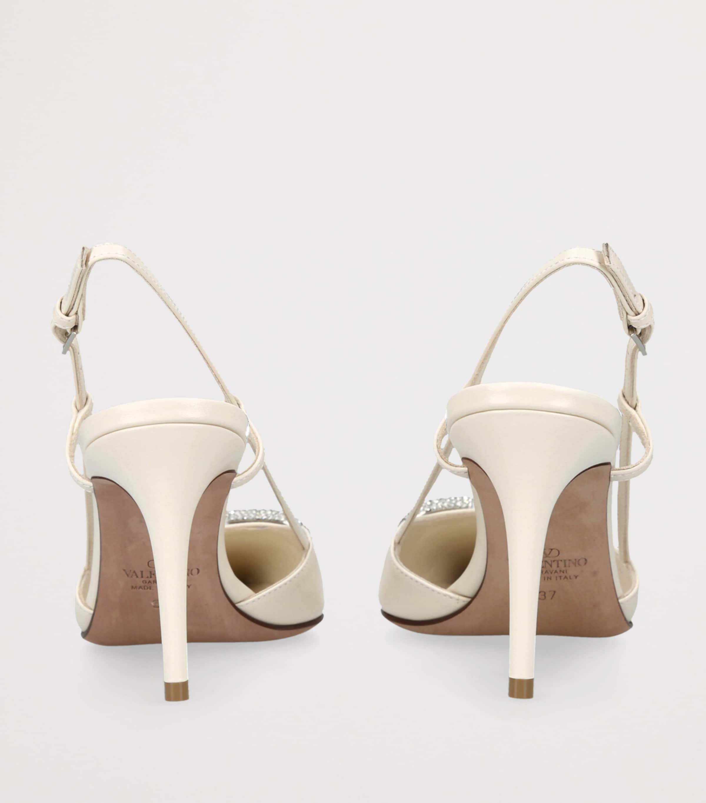 Leather VLogo Strass Slingback Pumps 80 WHITE Image 2