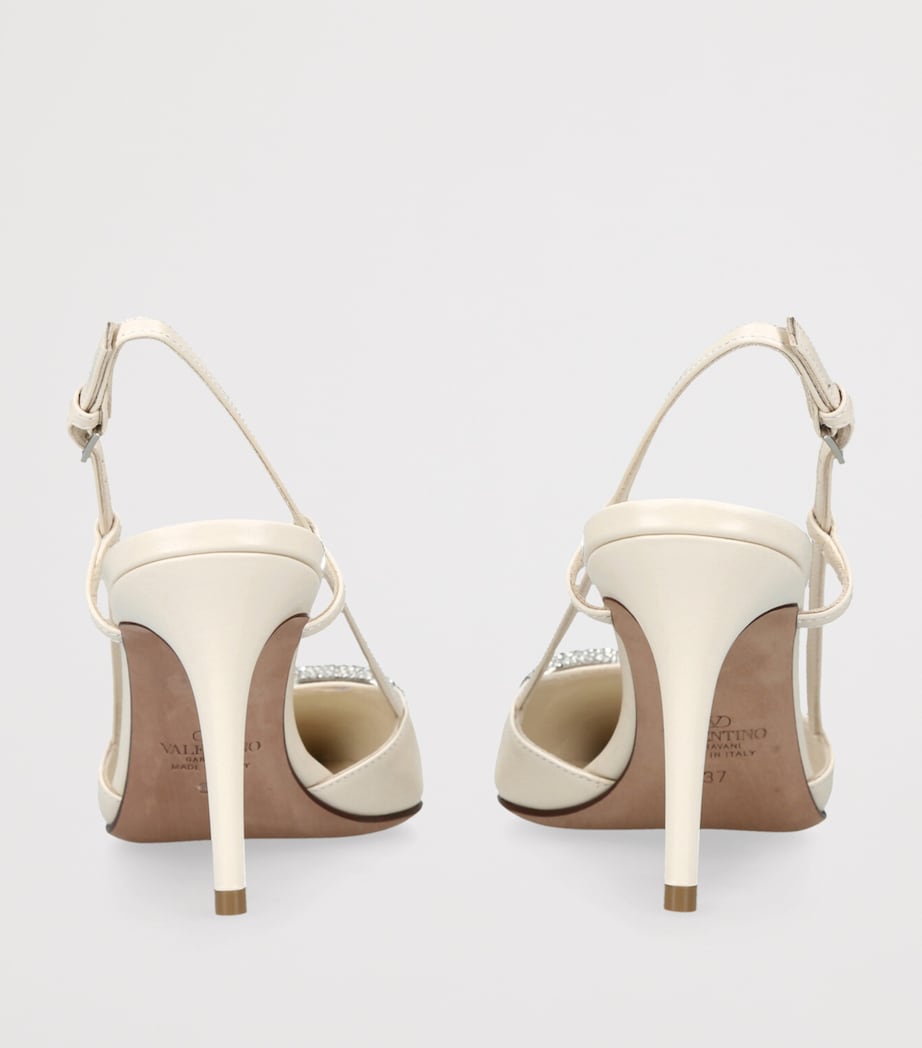 Leather VLogo Strass Slingback Pumps 80 WHITE Image 2