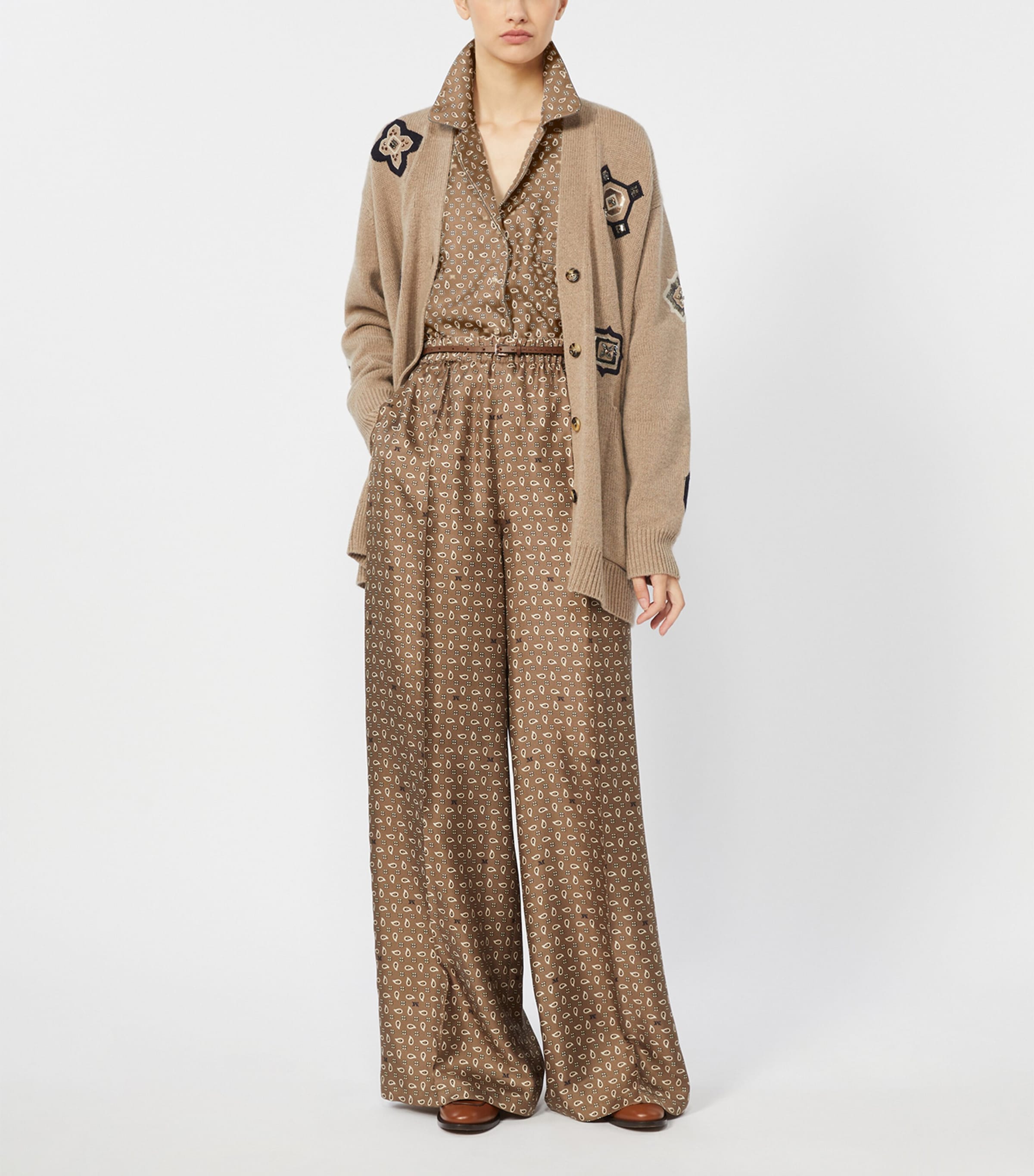 Silk Twill Printed Wide-Leg Trousers MUD Image 2