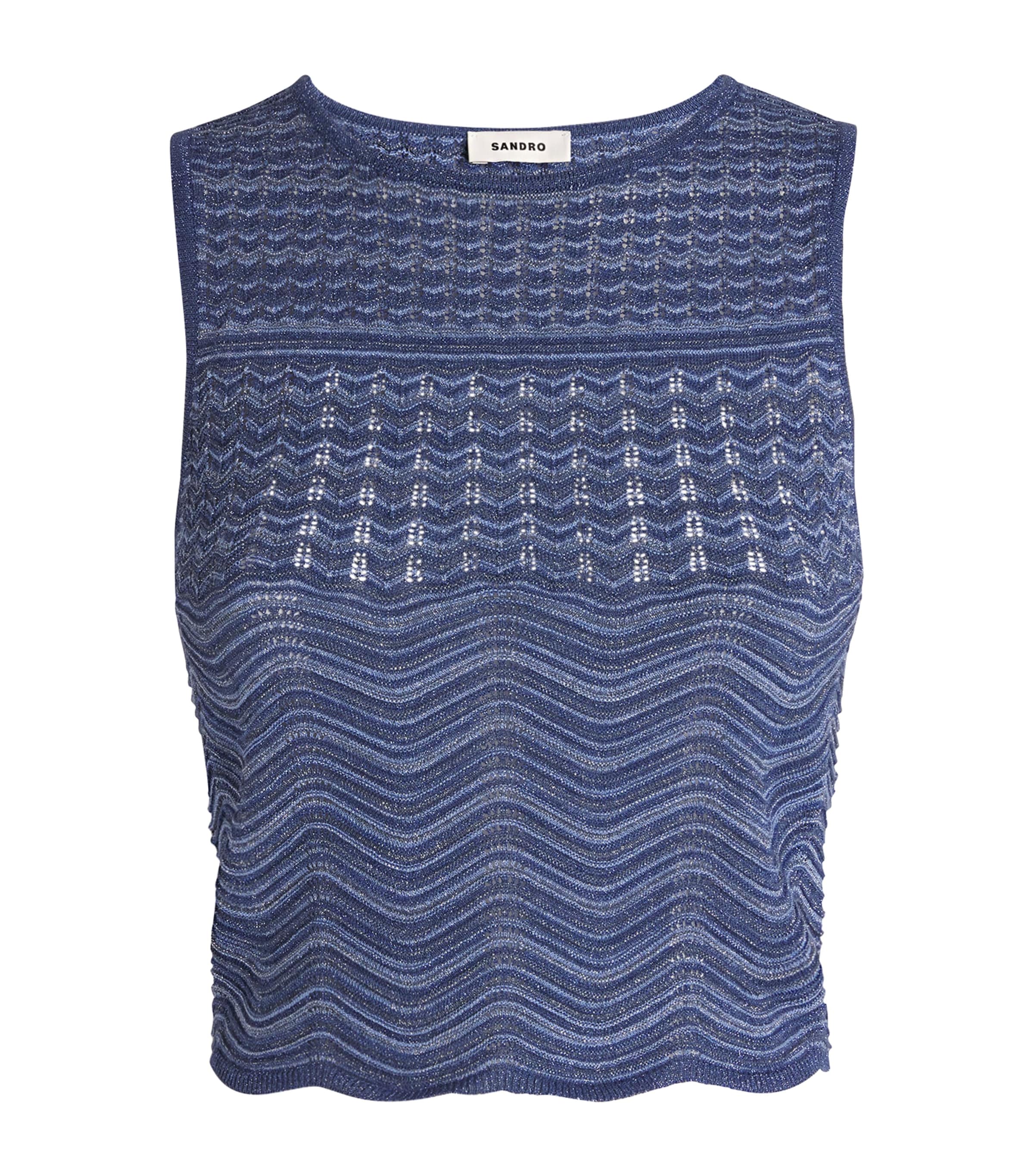 Sandro Womens Bleus Sleeveless Cropped Knitted Top In Blue