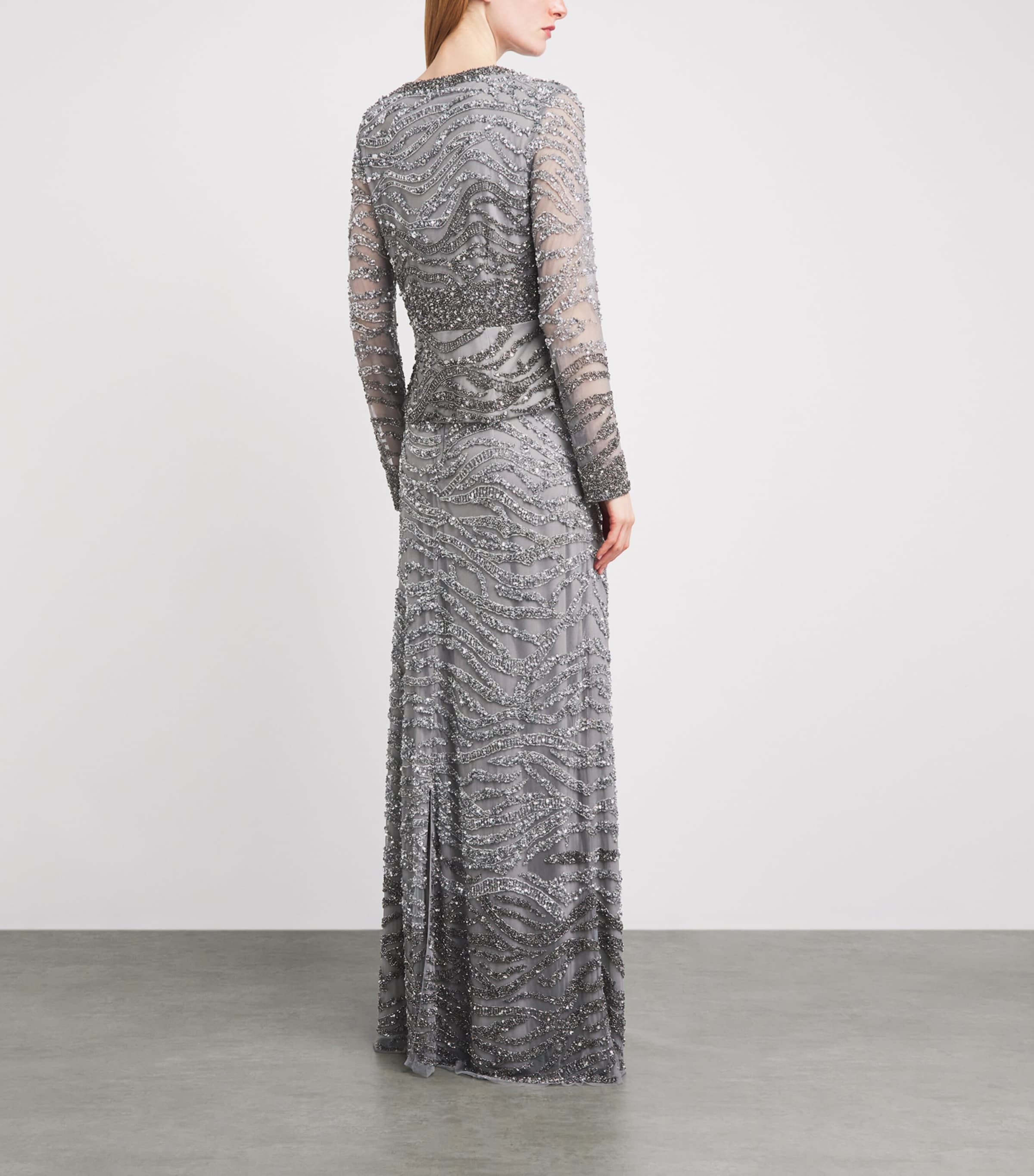 Raishma Womens Embellished Eloise Jacket and Maxi Skirt Set Silver Grey Image 4