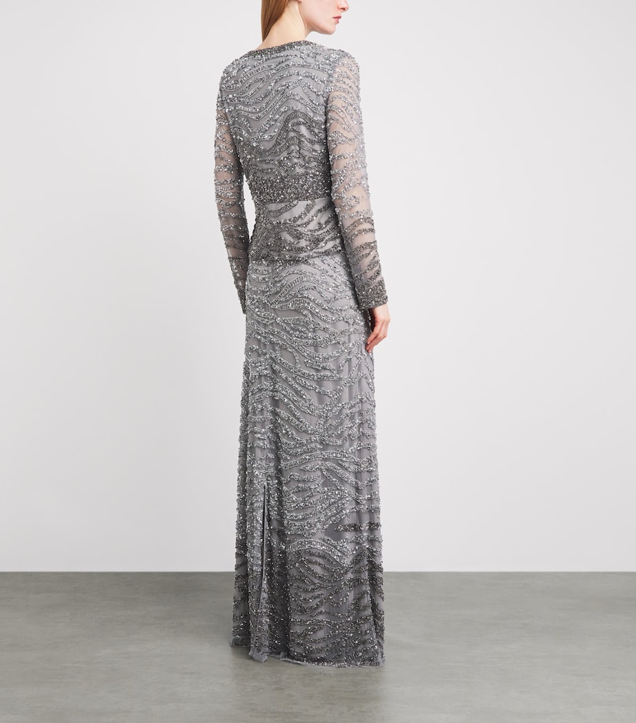 Raishma Womens Embellished Eloise Jacket and Maxi Skirt Set Silver Grey Image 4