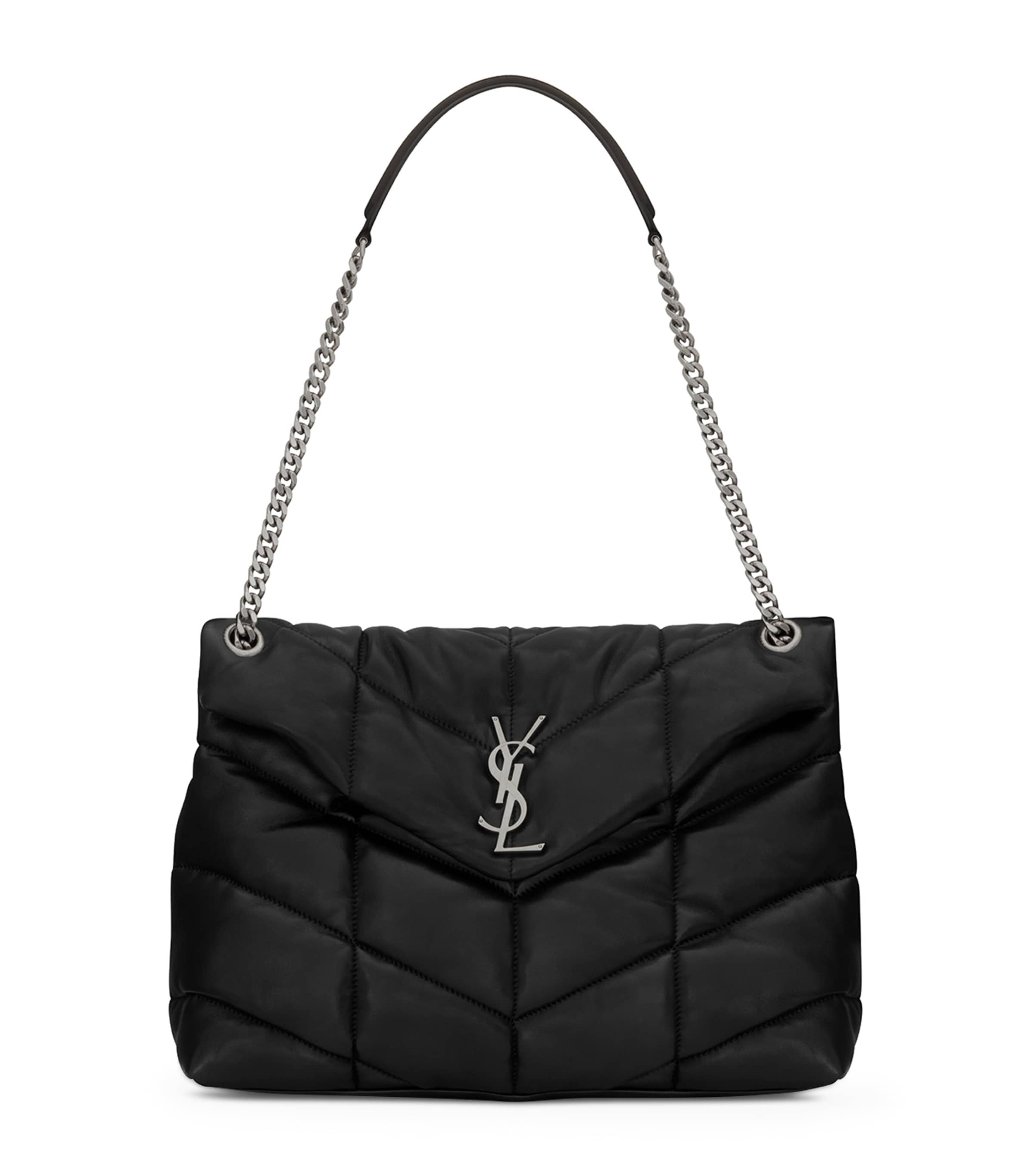 Saint Laurent Medium Loulou Leather Shoulder Bag In Black