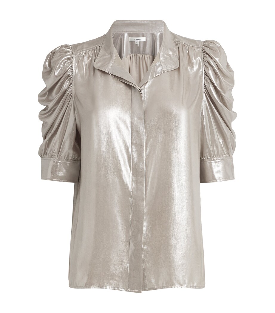 FRAME Womens Silk Gillian Top Silver Lame Image 1