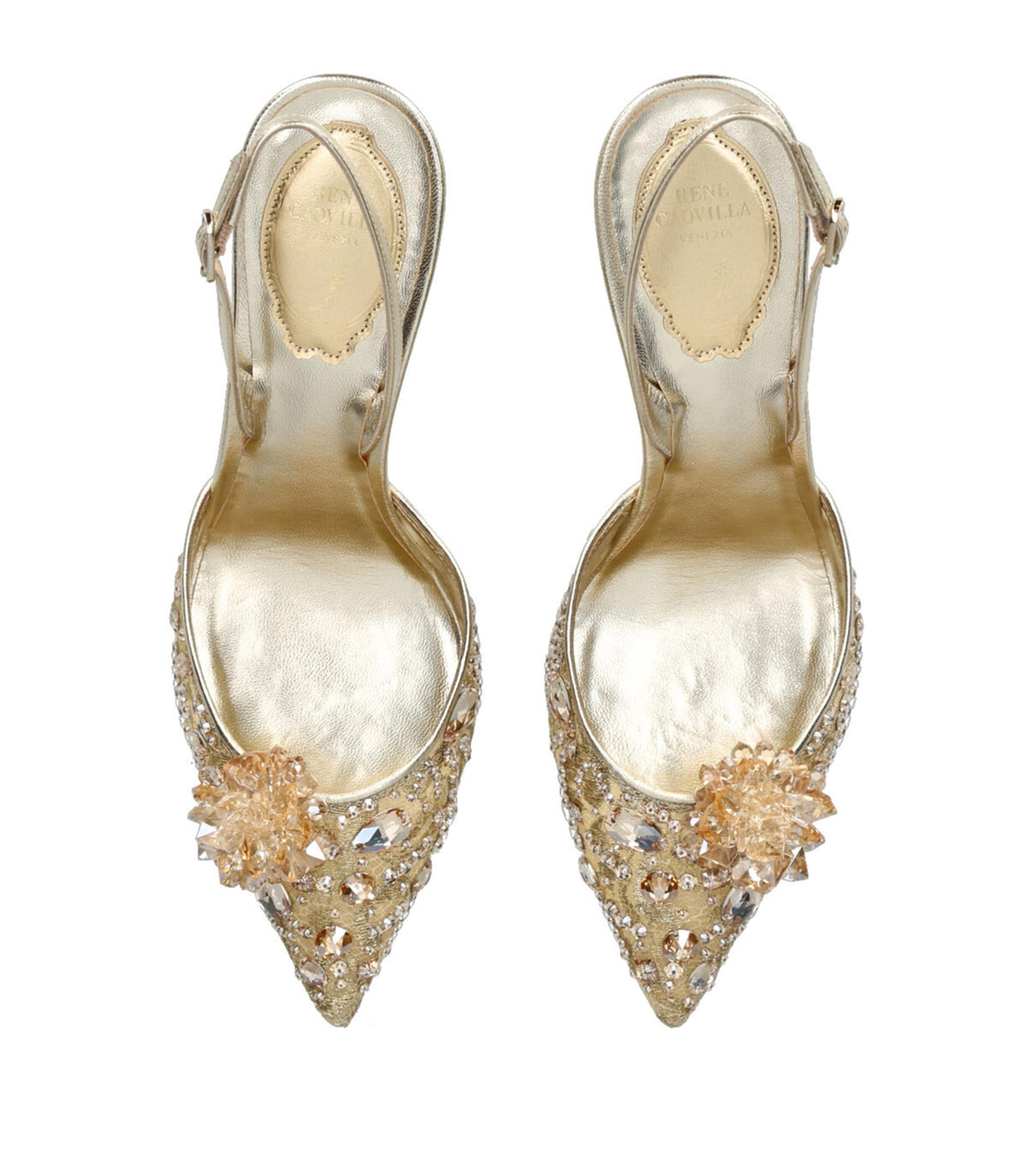 René Caovilla Lace Jeweled Slingback Pumps 80 Gold Image 4
