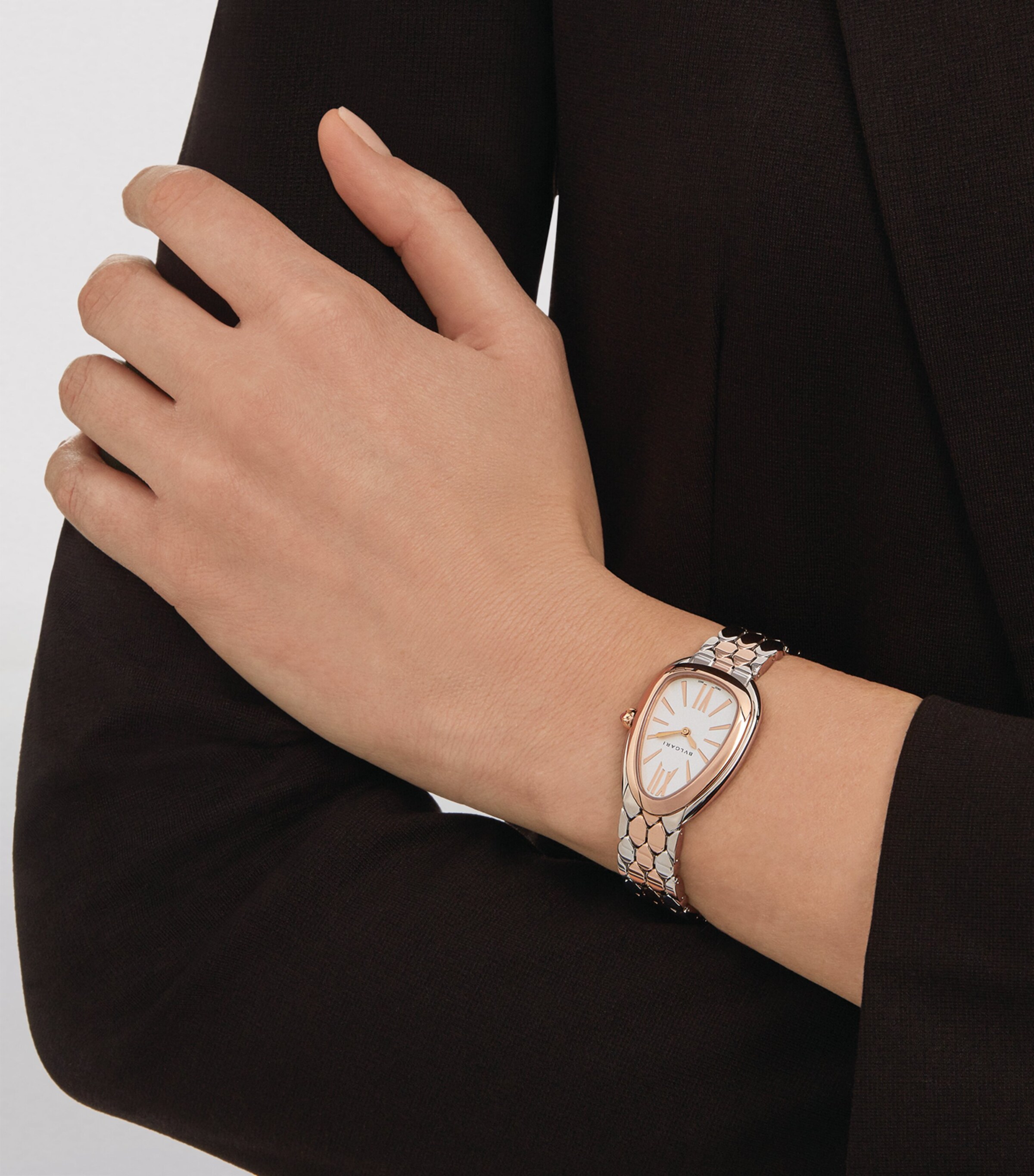 Bvlgari Stainless Steel and Rose Gold Serpenti Seduttori Watch 33mm White Image 5