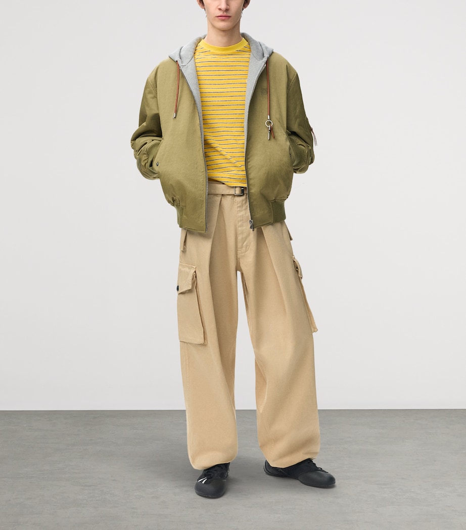 LOEWE Mens Cotton Pleated Cargo Trousers Beige Image 2