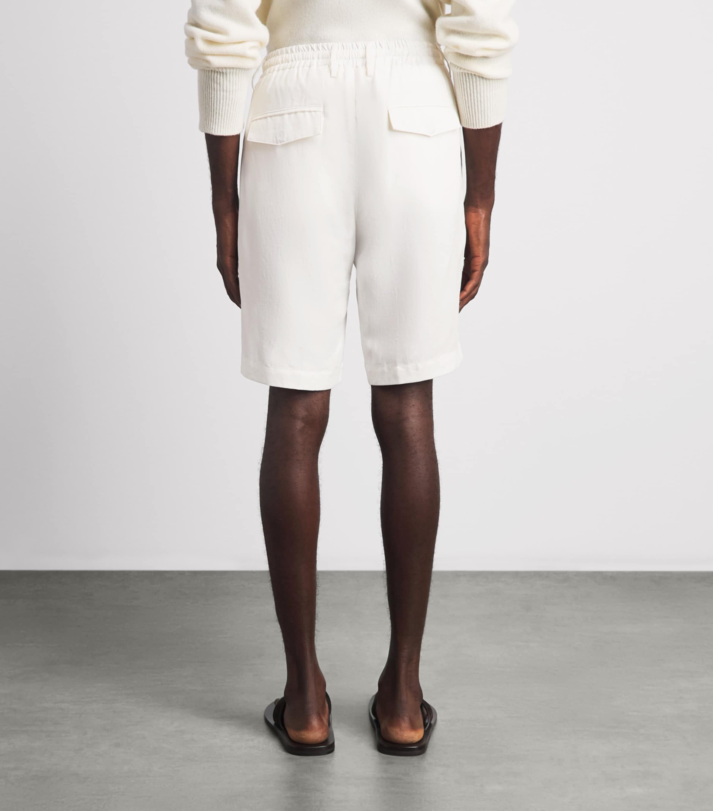 Eleventy Mens Linen Drawstring Bermuda Shorts Bianco Image 5