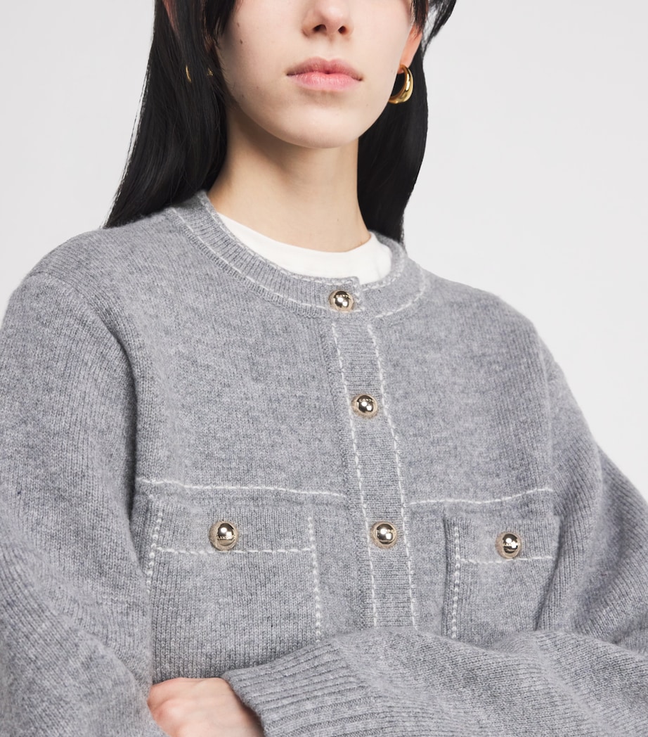 Wool-Blend Topstitched Cardigan GREY Image 6