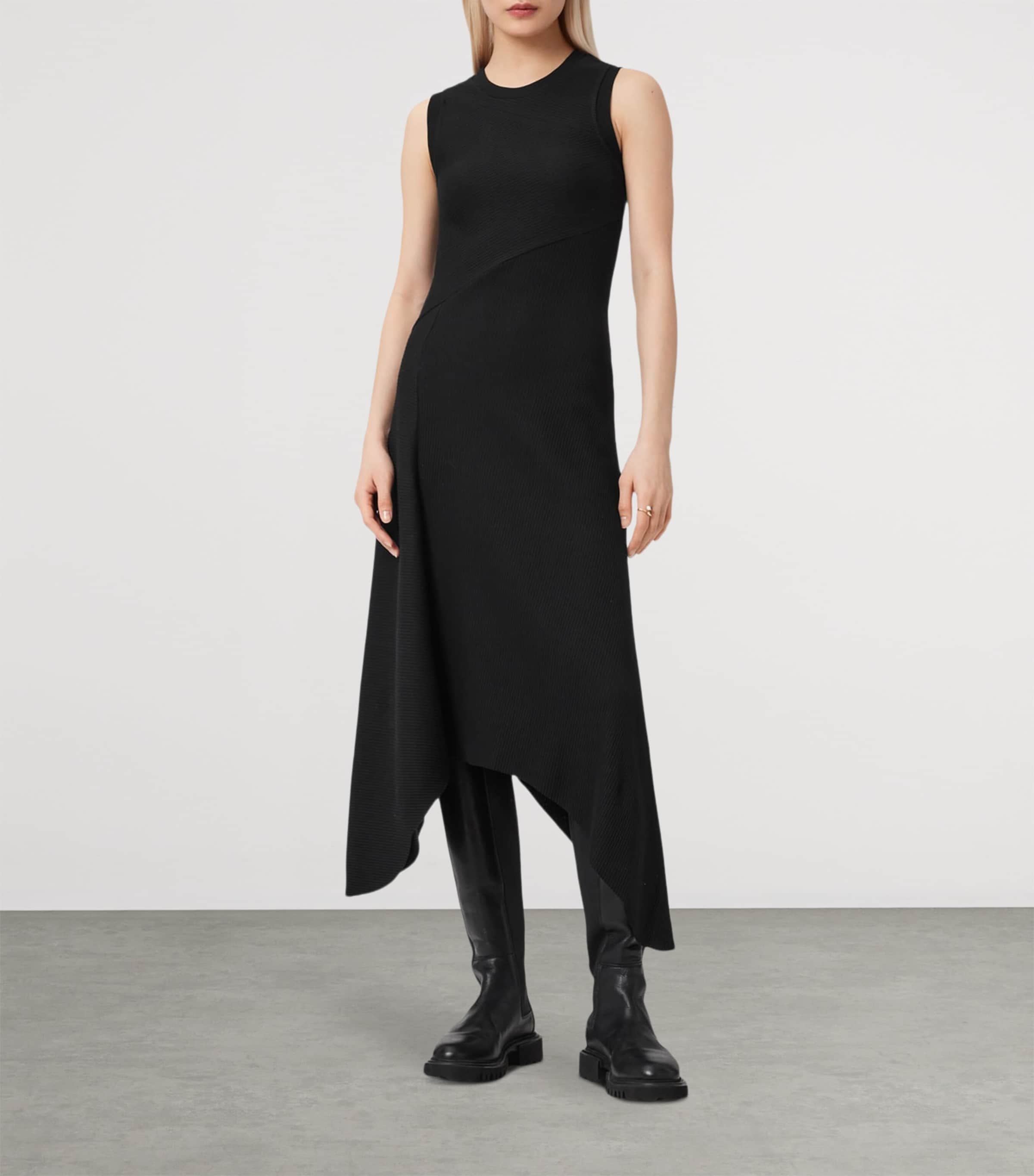 AllSaints Womens Stretch-Cotton Gia Midi Dress Black Image 2