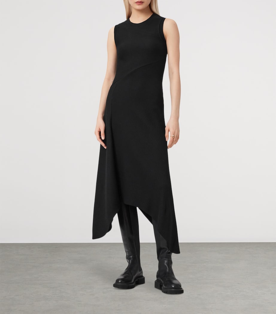 AllSaints Womens Stretch-Cotton Gia Midi Dress Black Image 2