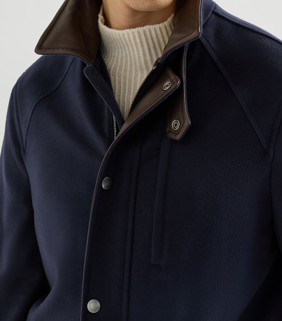 Brunello Cucinelli Mens Virgin Wool Leather-Trim Field Jacket Image 6