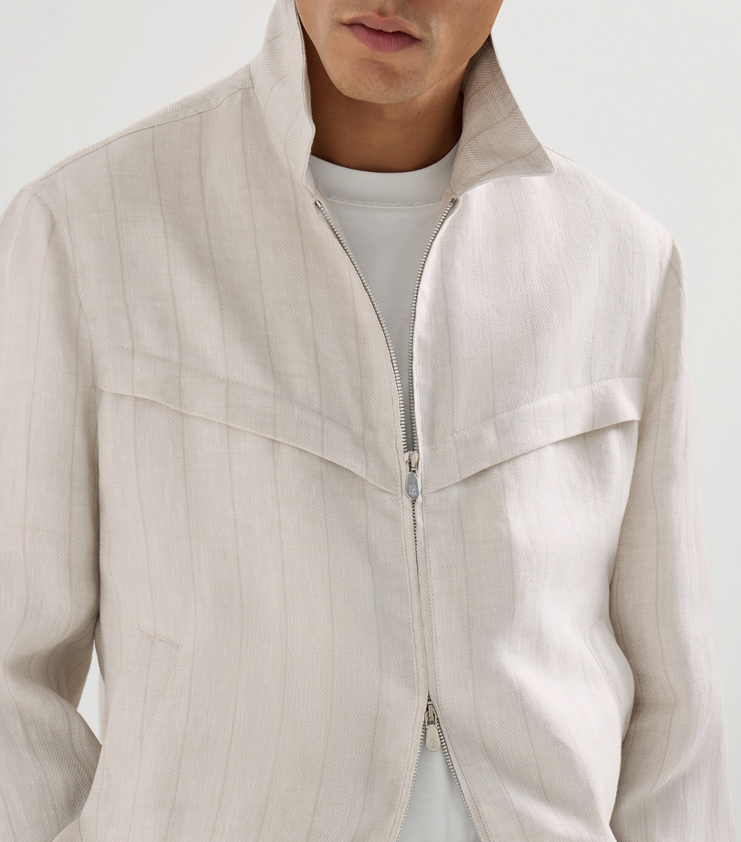Brunello Cucinelli Mens Linen Pinstripe Bomber Jacket Image 6