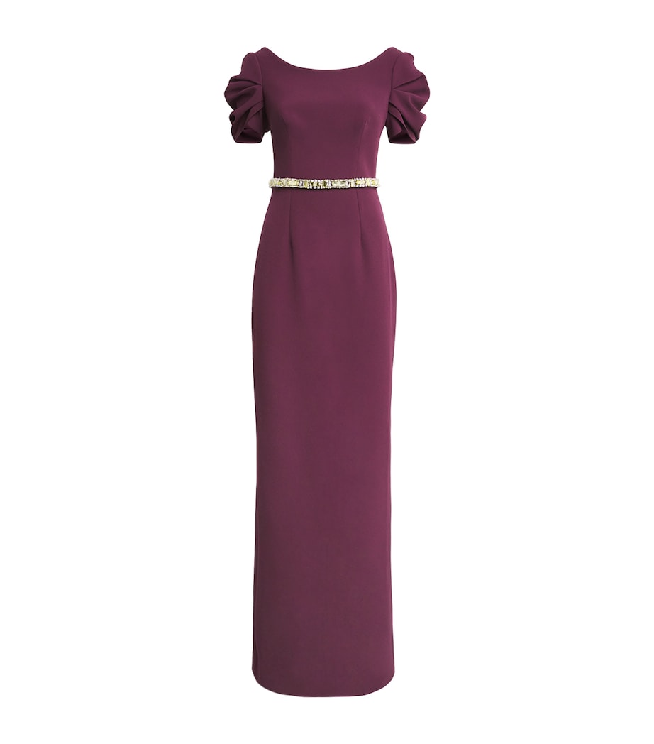 Safiyaa Womens Ruched-Sleeve Belted Gown Bordeaux W Yellow Image 1