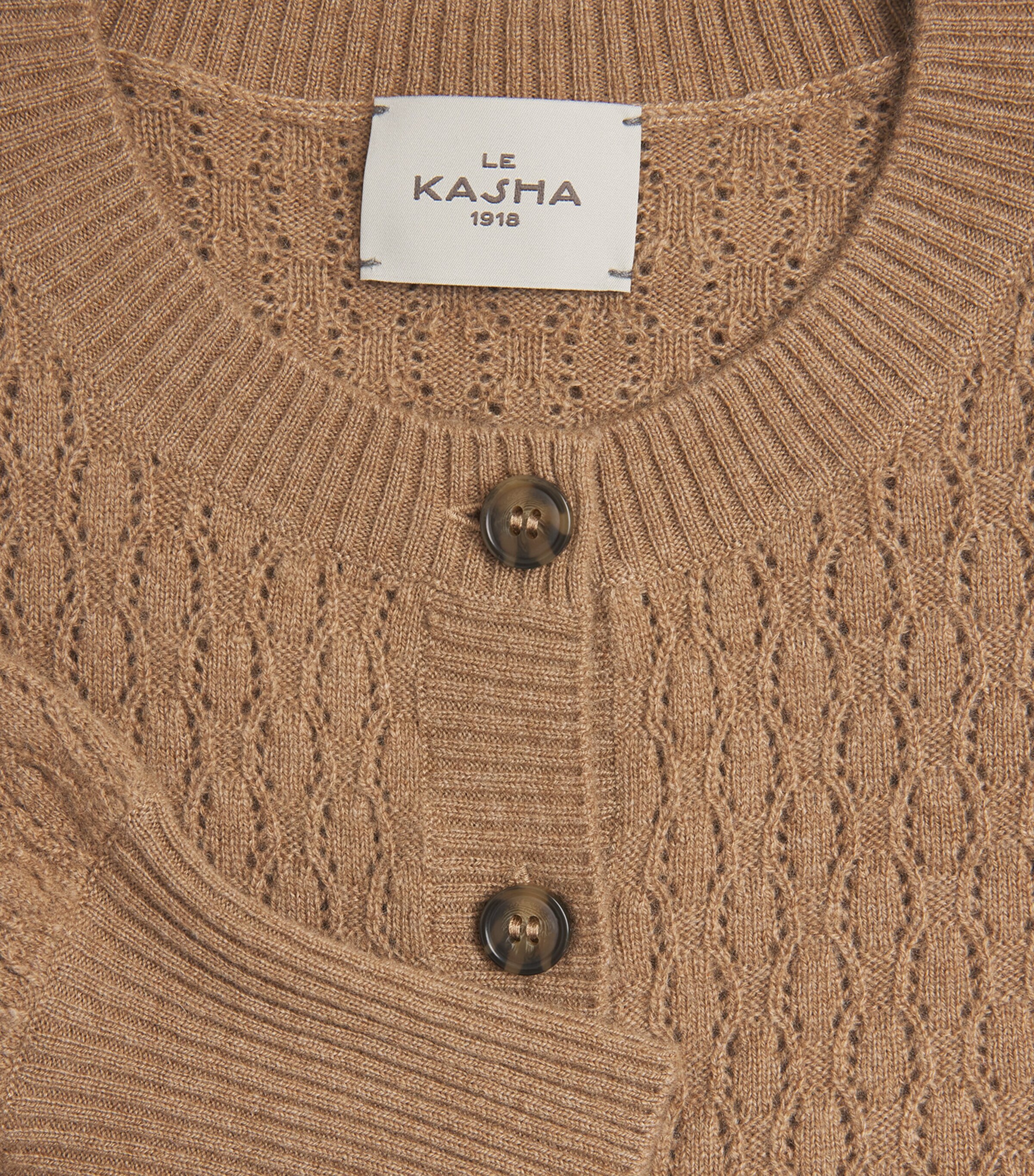 Le Kasha Womens Organic Cashmere Cardigan Camel Image 6