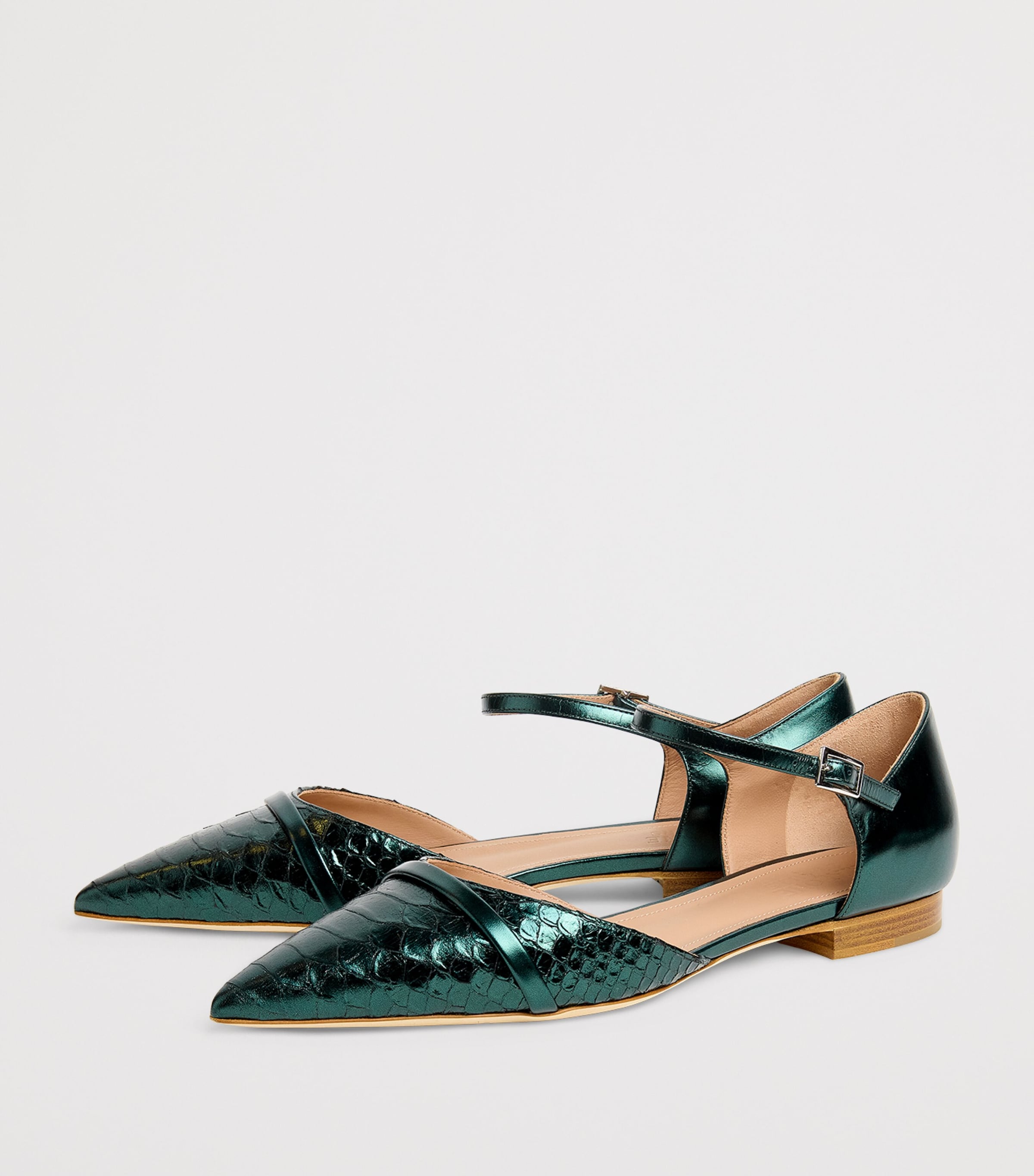 Leather Crocodile-Effect Ulla Flats DARK GREEN Image 3