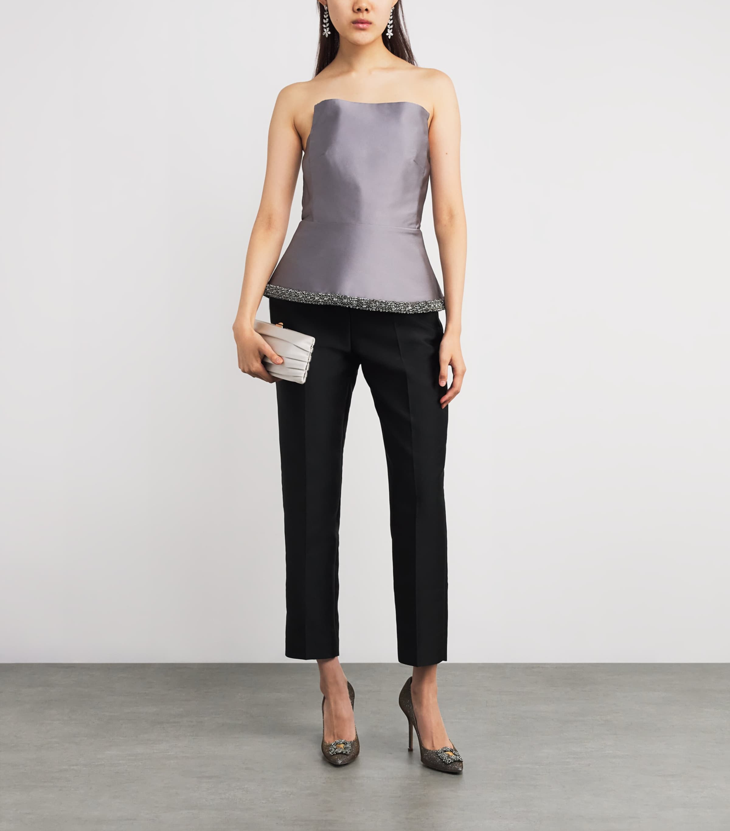 Taffeta Embellished Peplum Top GREY Image 2
