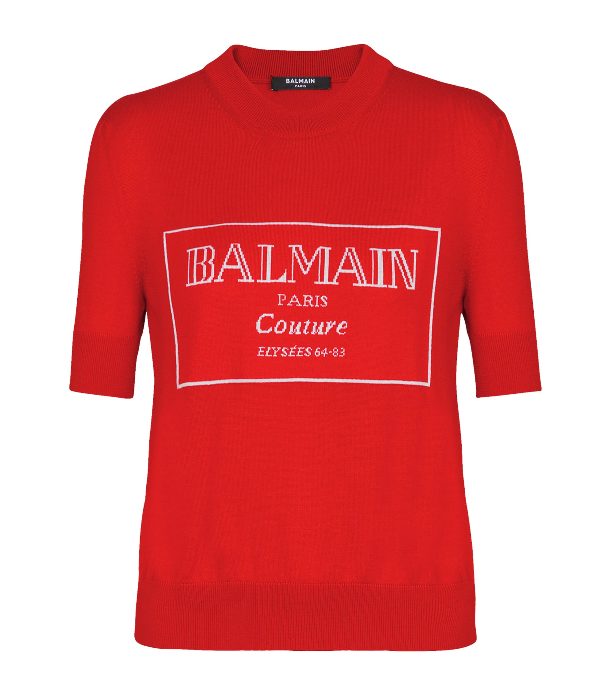 Shop Balmain Virgin Wool Couture Logo Top In Red